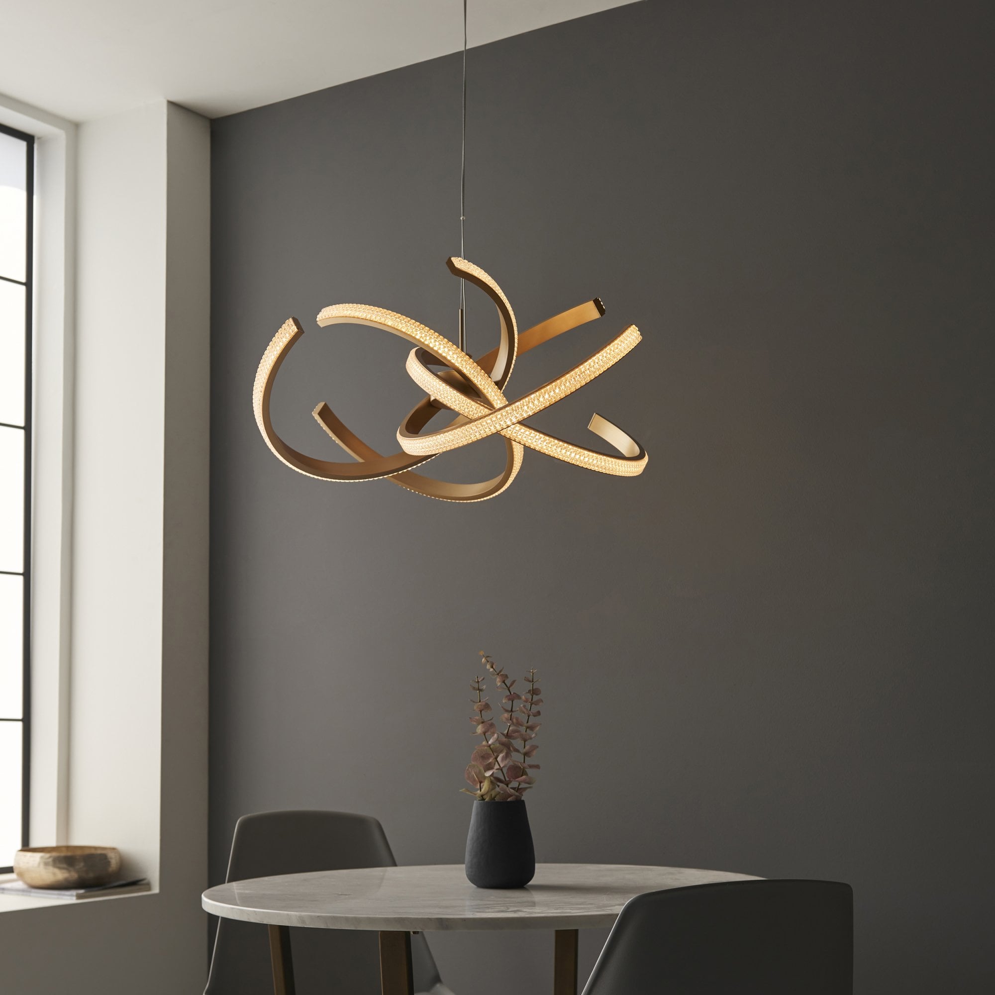 Endon Lorenzo 4 Light Pendant - Satin Gold Paint & Clear Acrylic