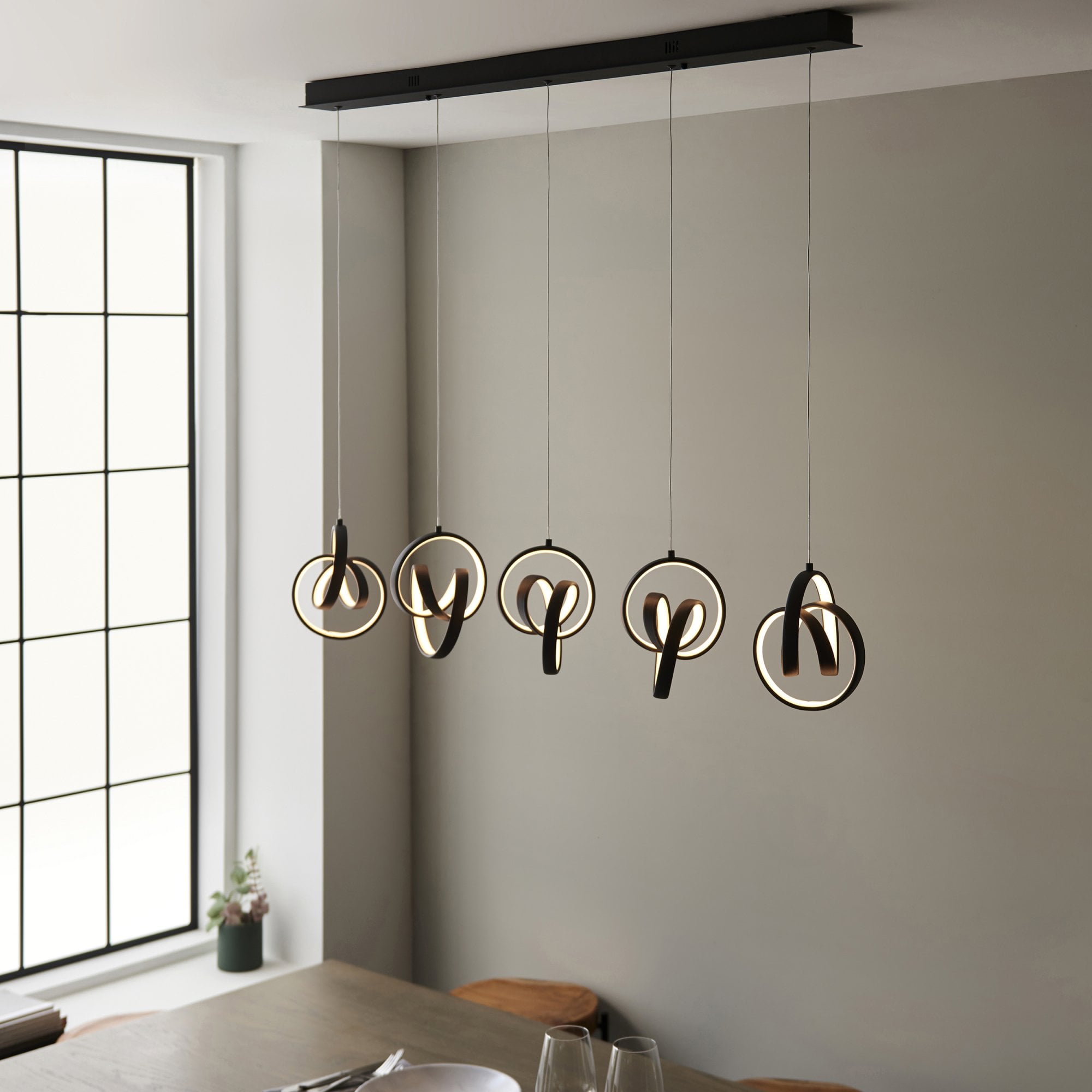 Endon Cosma 5 Light Pendant - Textured Black & White Silicone