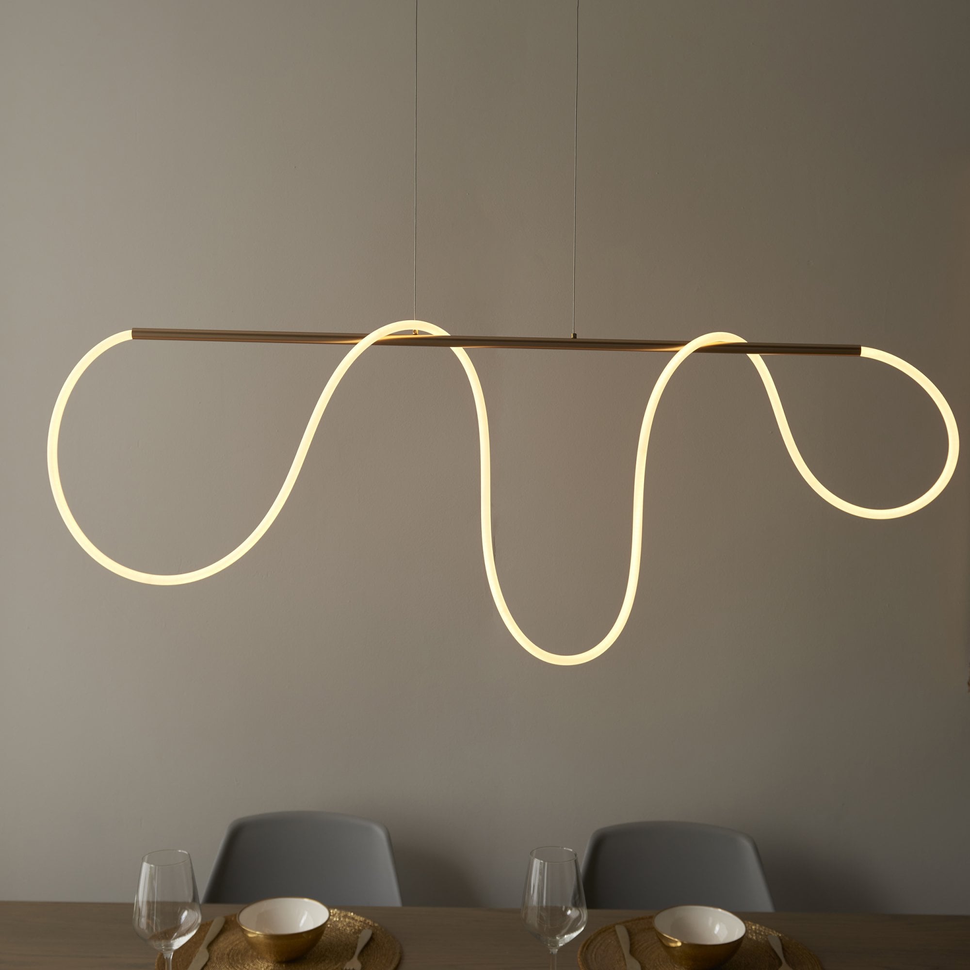 Endon Attalea Single Light Linear Pendant - Satin Gold Paint & White Silicone