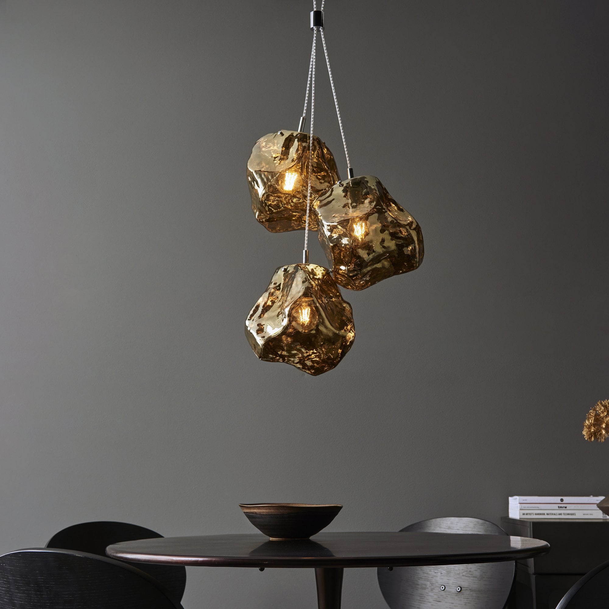 Endon Rock 3 Light Pendant - Bronze Metalliclic Glass & Chrome Plate
