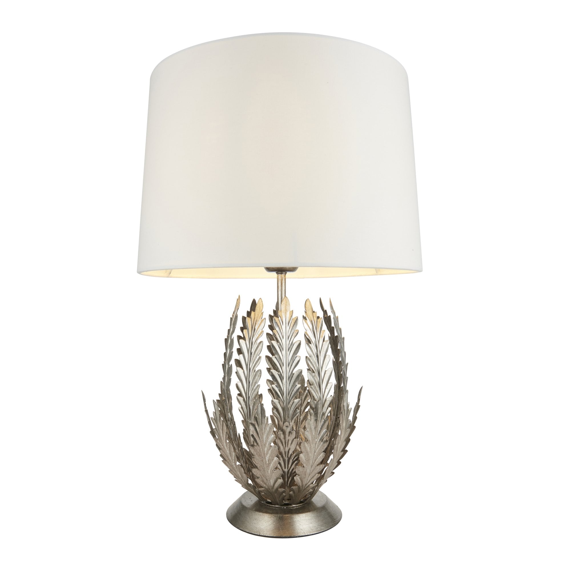 Endon Delphine Single Light Table Lamp - Silver Leaf & Ivory Cotton Fabric
