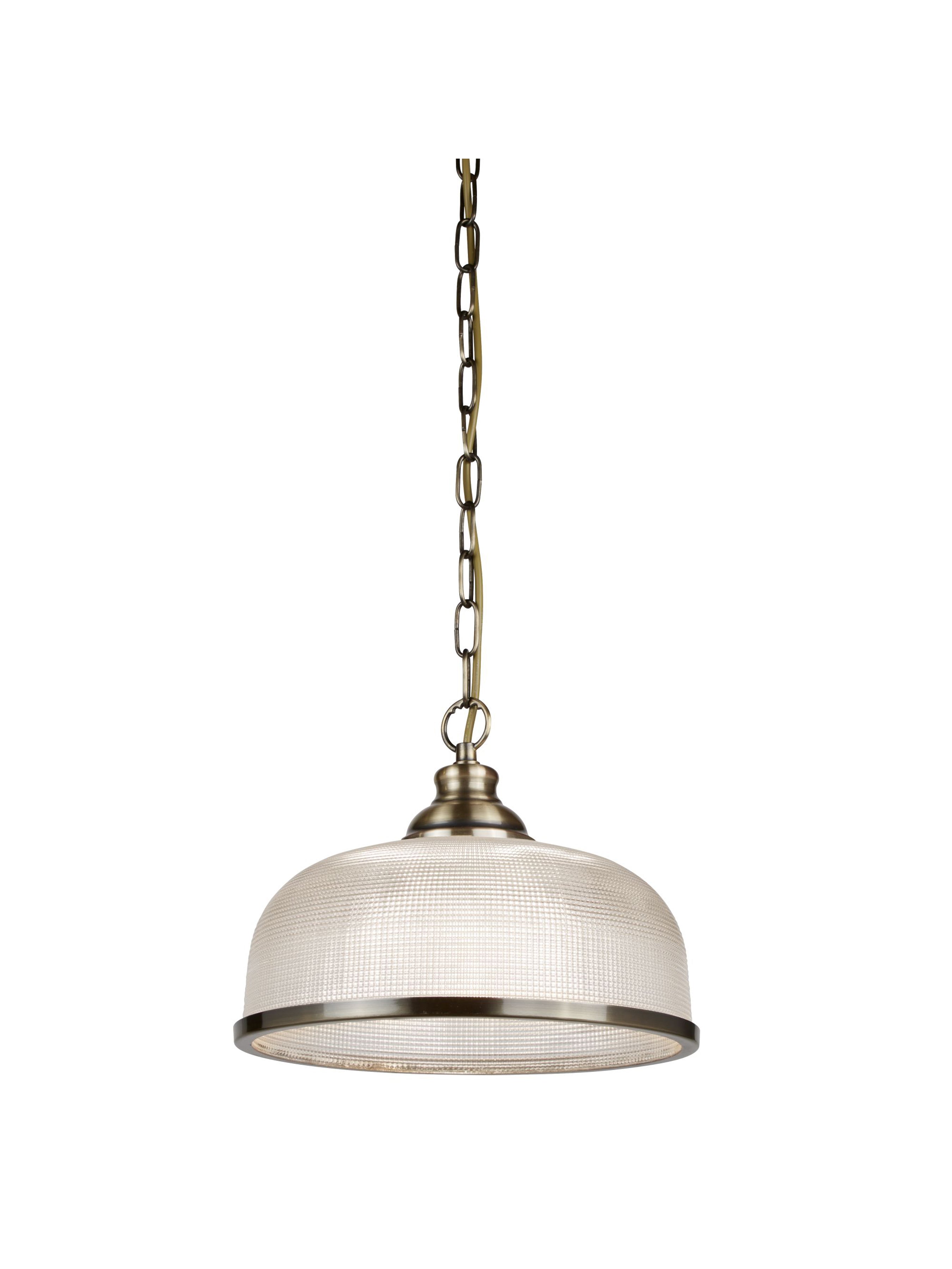 Searchlight Beech II Single Pendant - Antique Brass & Holophane Glass