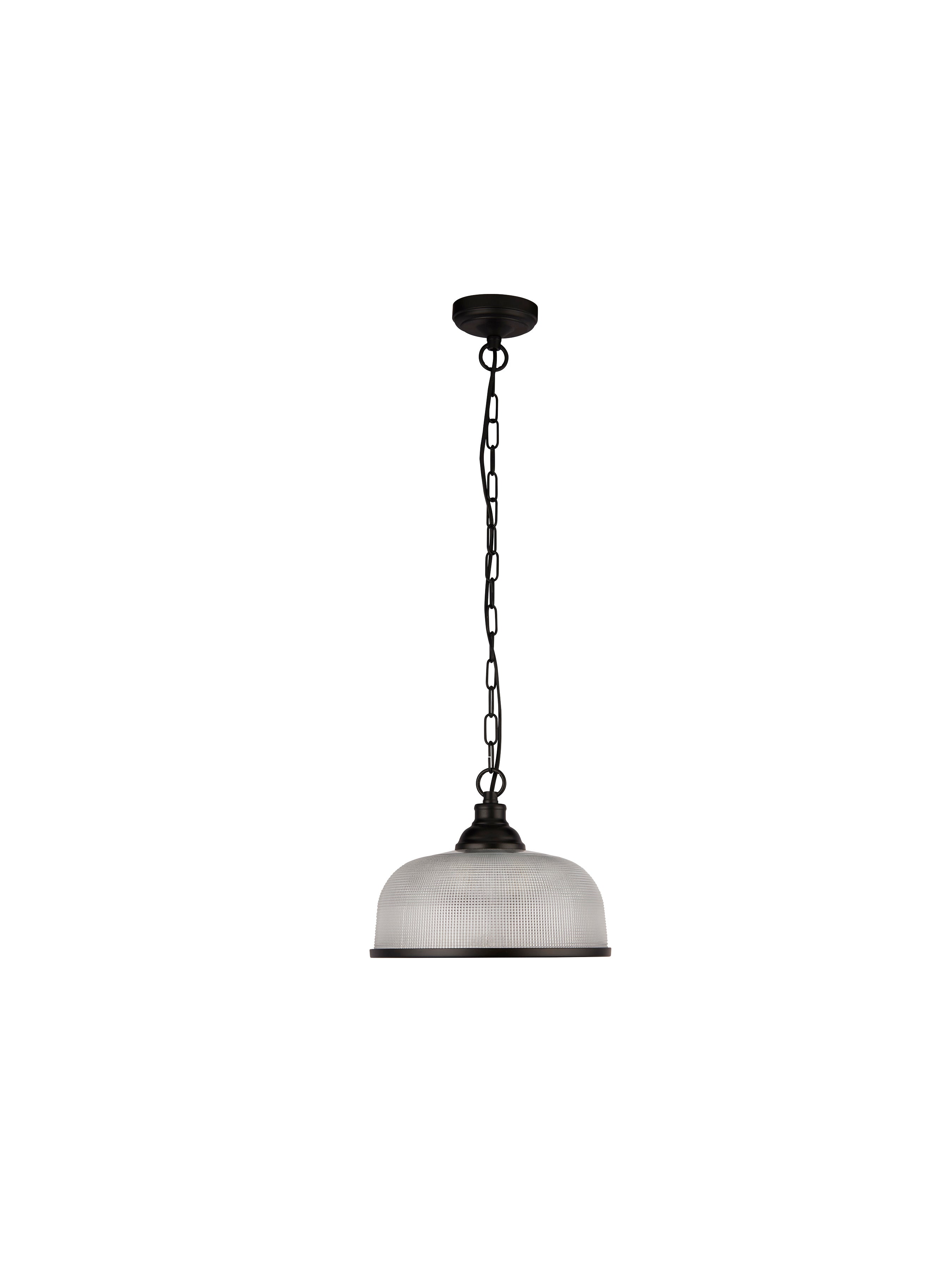 Searchlight Handel Pendant - Matt Black Metal & Holophane Style Glass