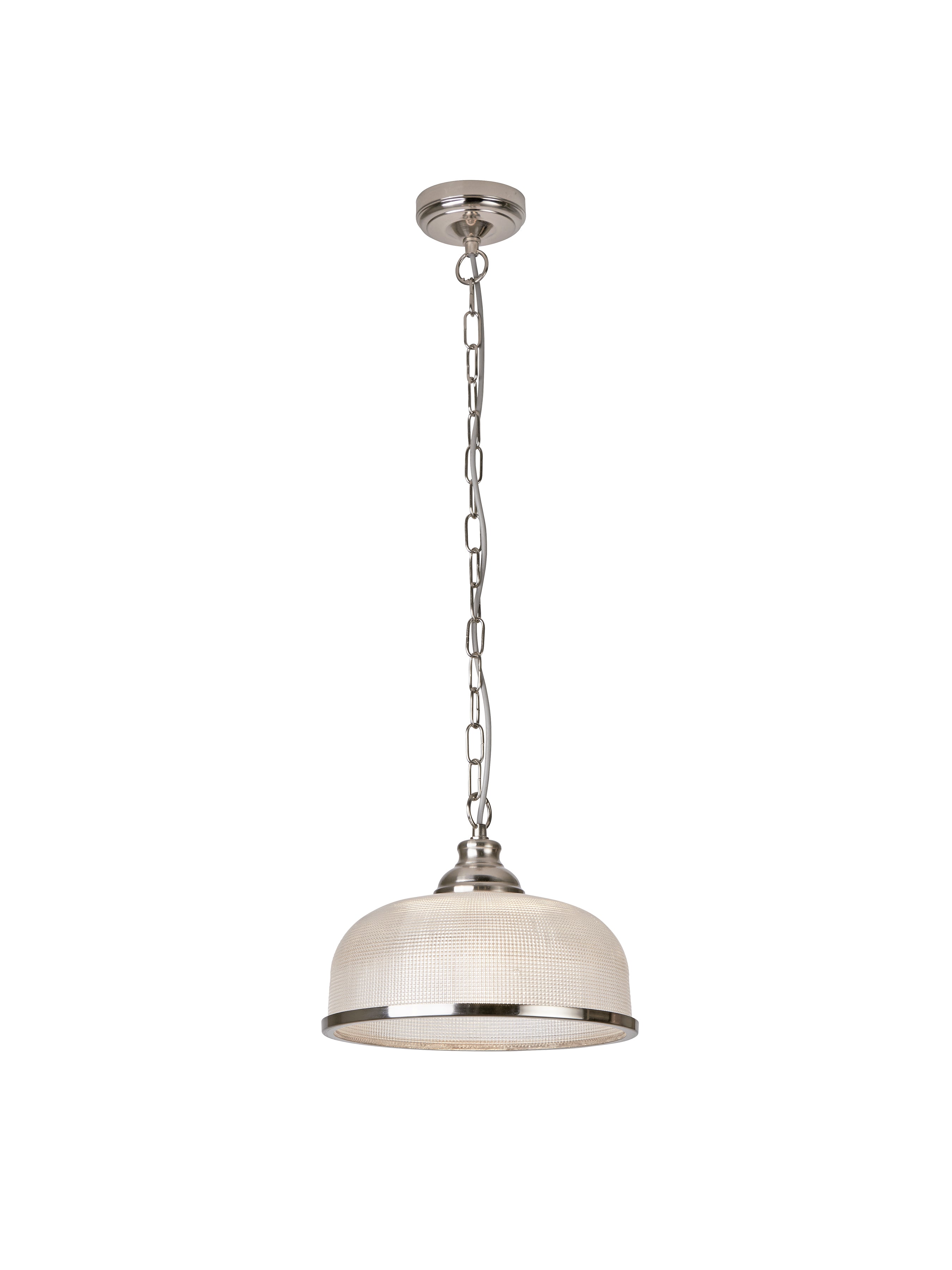 Searchlight Beech II Single Pendant - Satin Silver & Holophane Glass