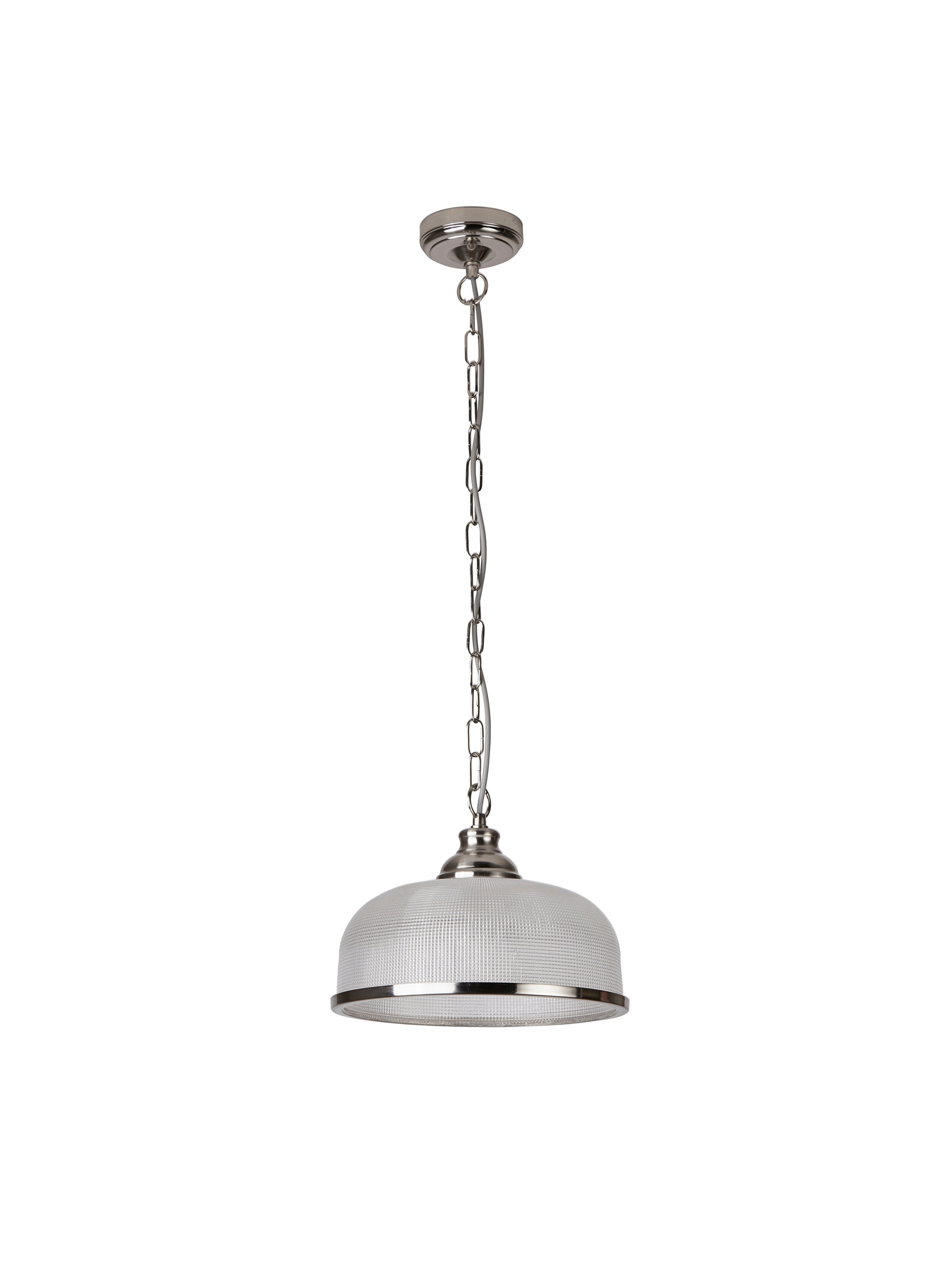 Searchlight Beech II Single Pendant - Satin Silver & Holophane Glass