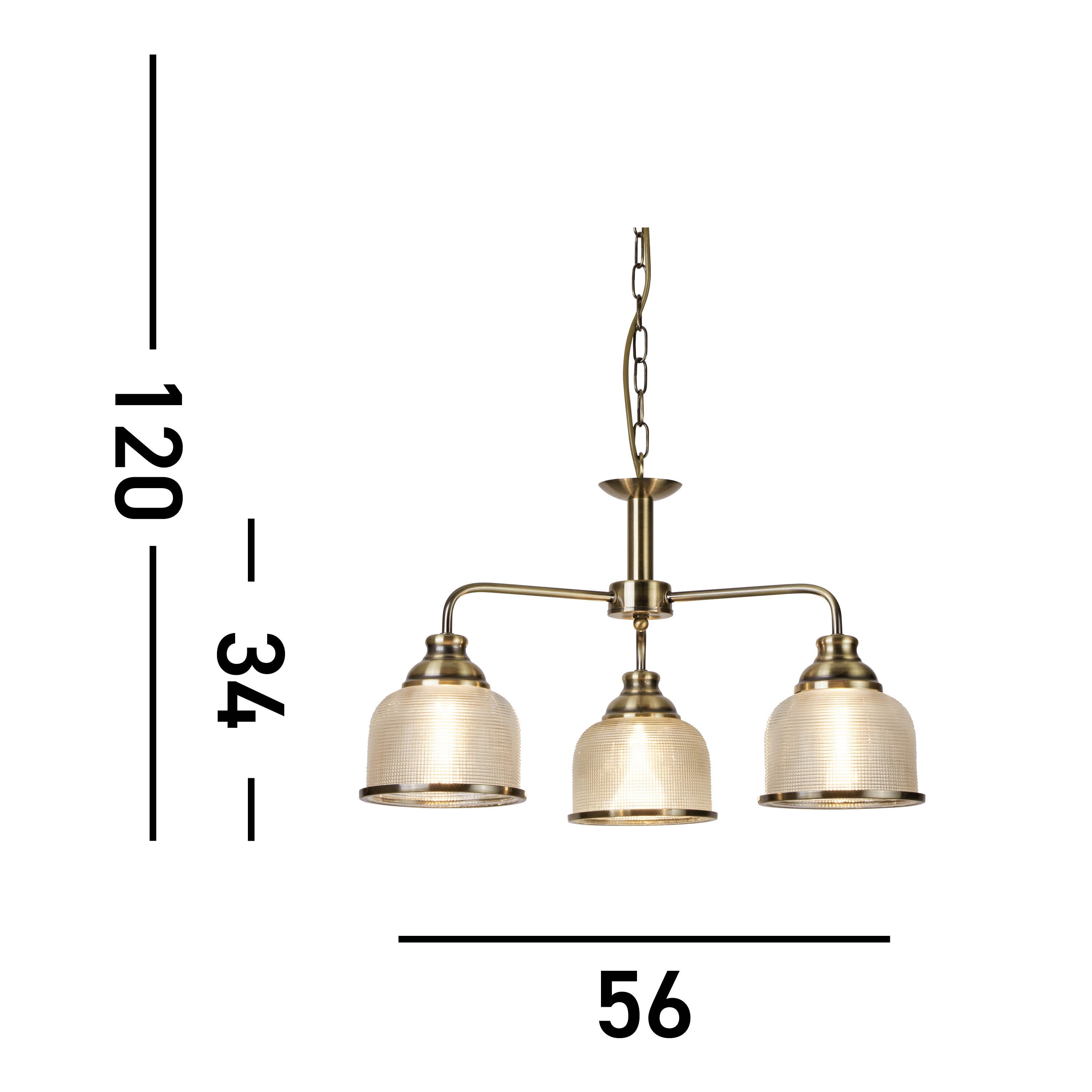 Searchlight Beech II 3 Light Ceiling Fitting - Antique Brass & Holophane Glass