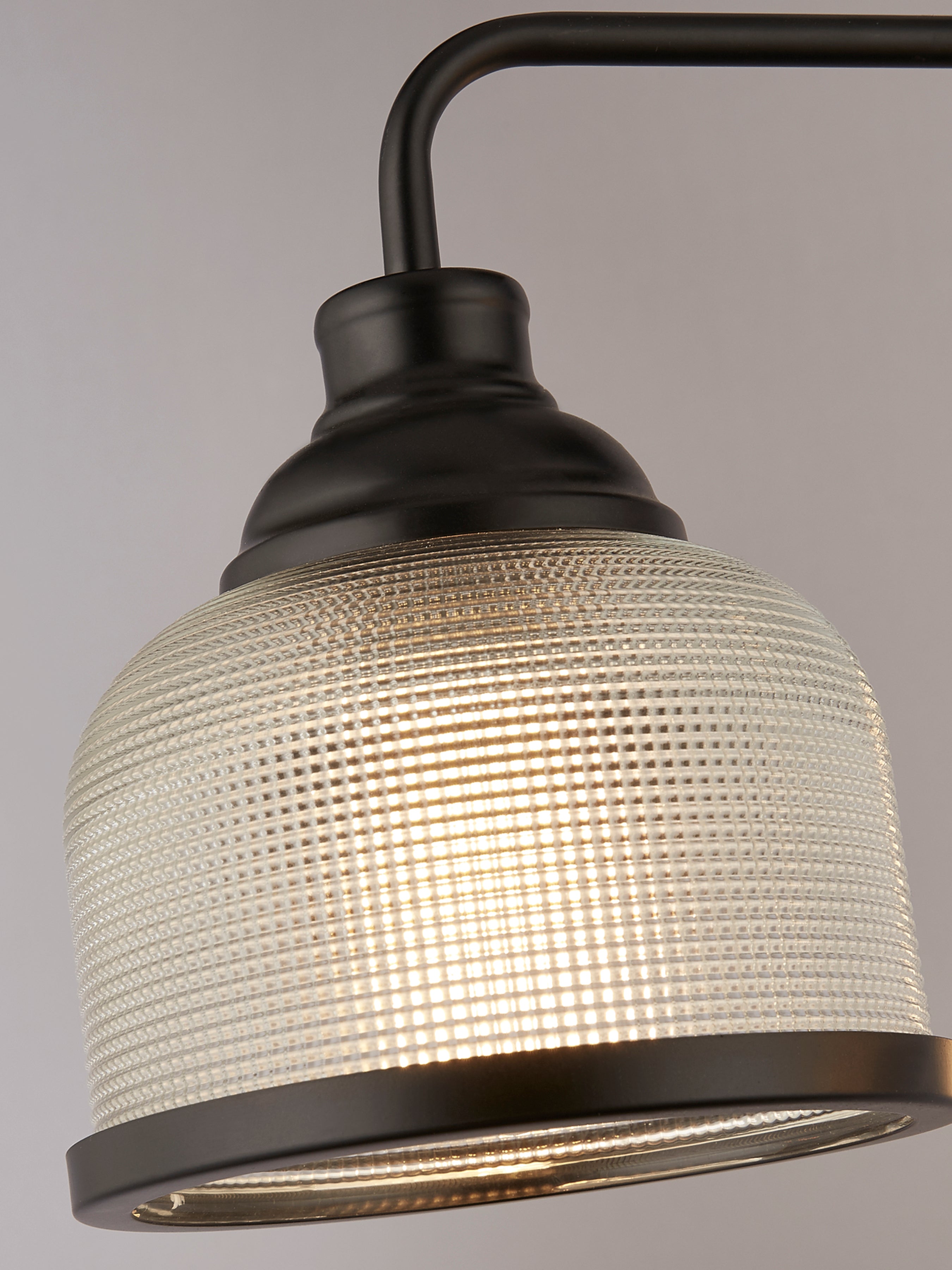 Searchlight Handel 3 Light Pendant - Black Metal & Holophane Style Glass