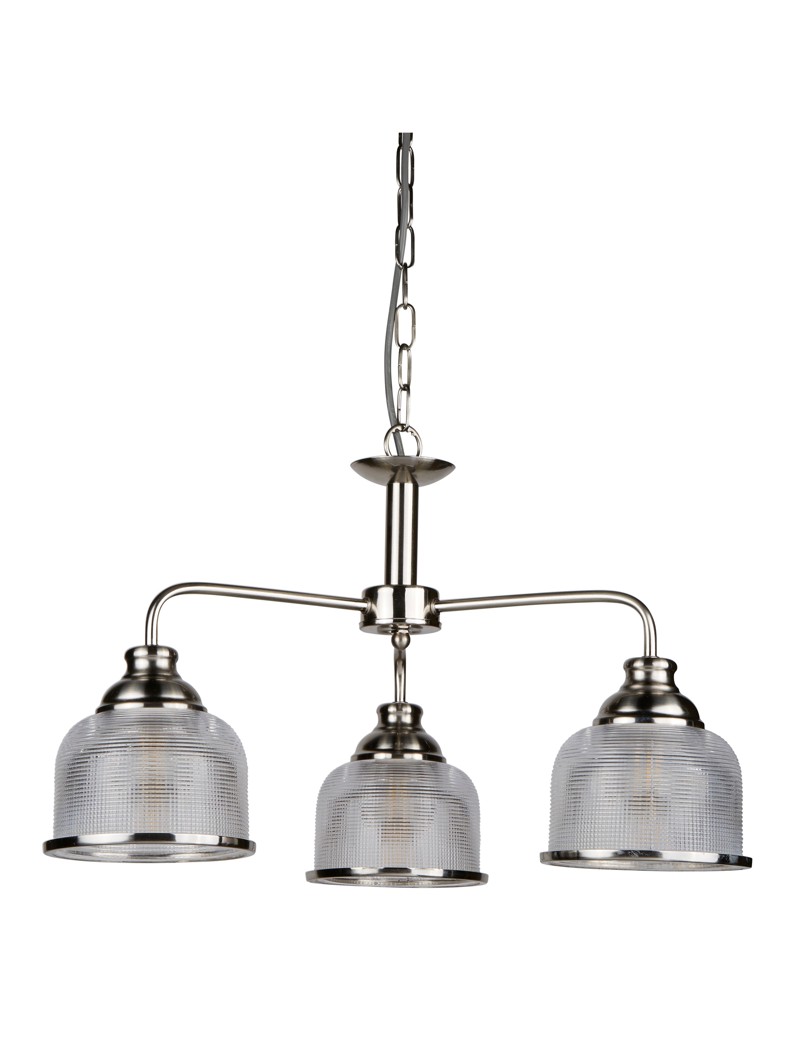 Searchlight Beech II 3 Light Ceiling Fitting - Satin Silver & Holophane Glass