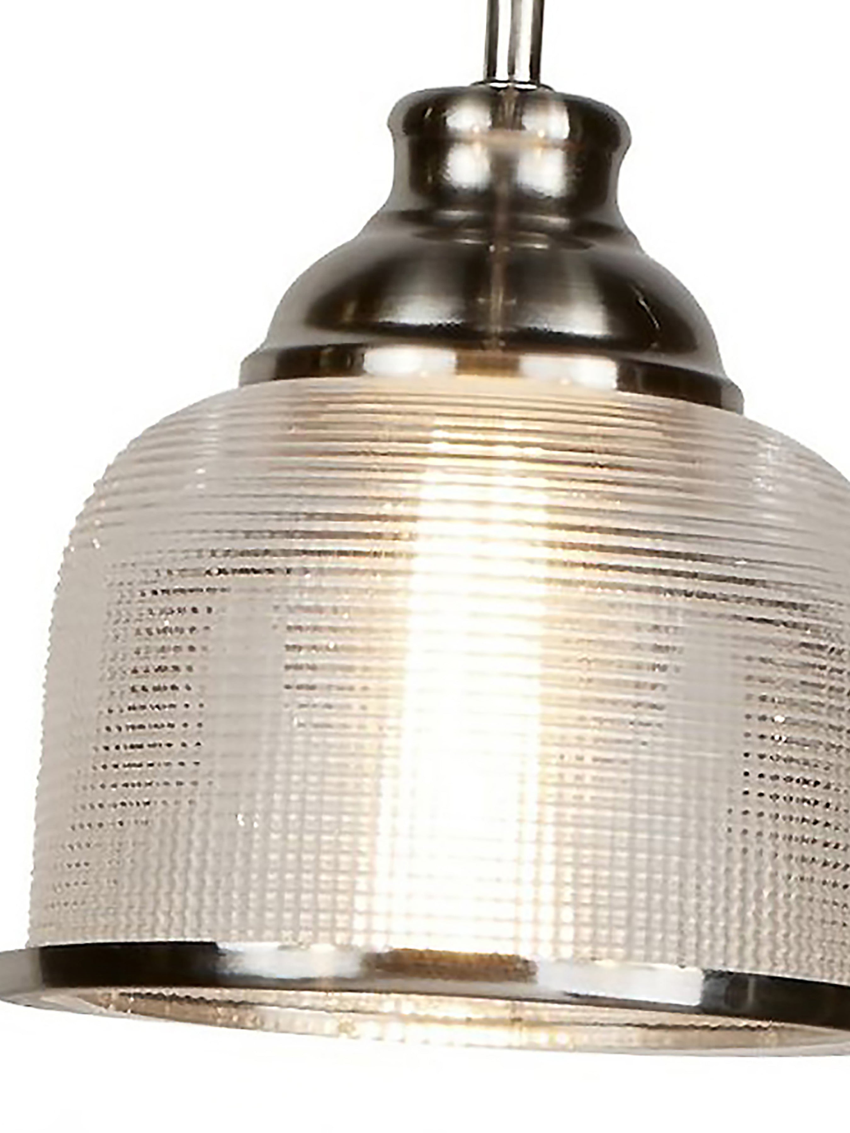 Searchlight Beech II 3 Light Ceiling Fitting - Satin Silver & Holophane Glass