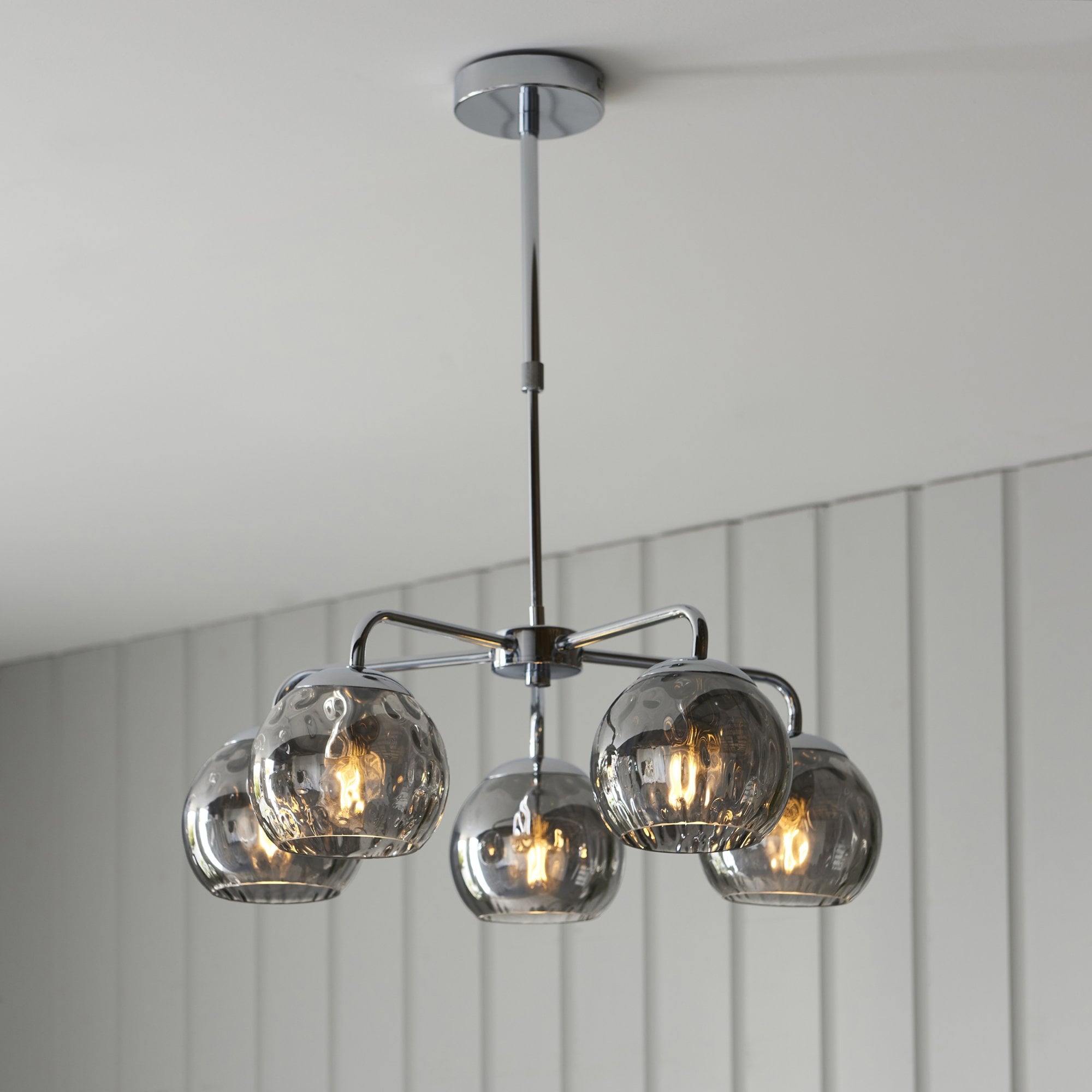 Endon Dimple 5 Light Pendant - Smoked Glass & Polished Chrome