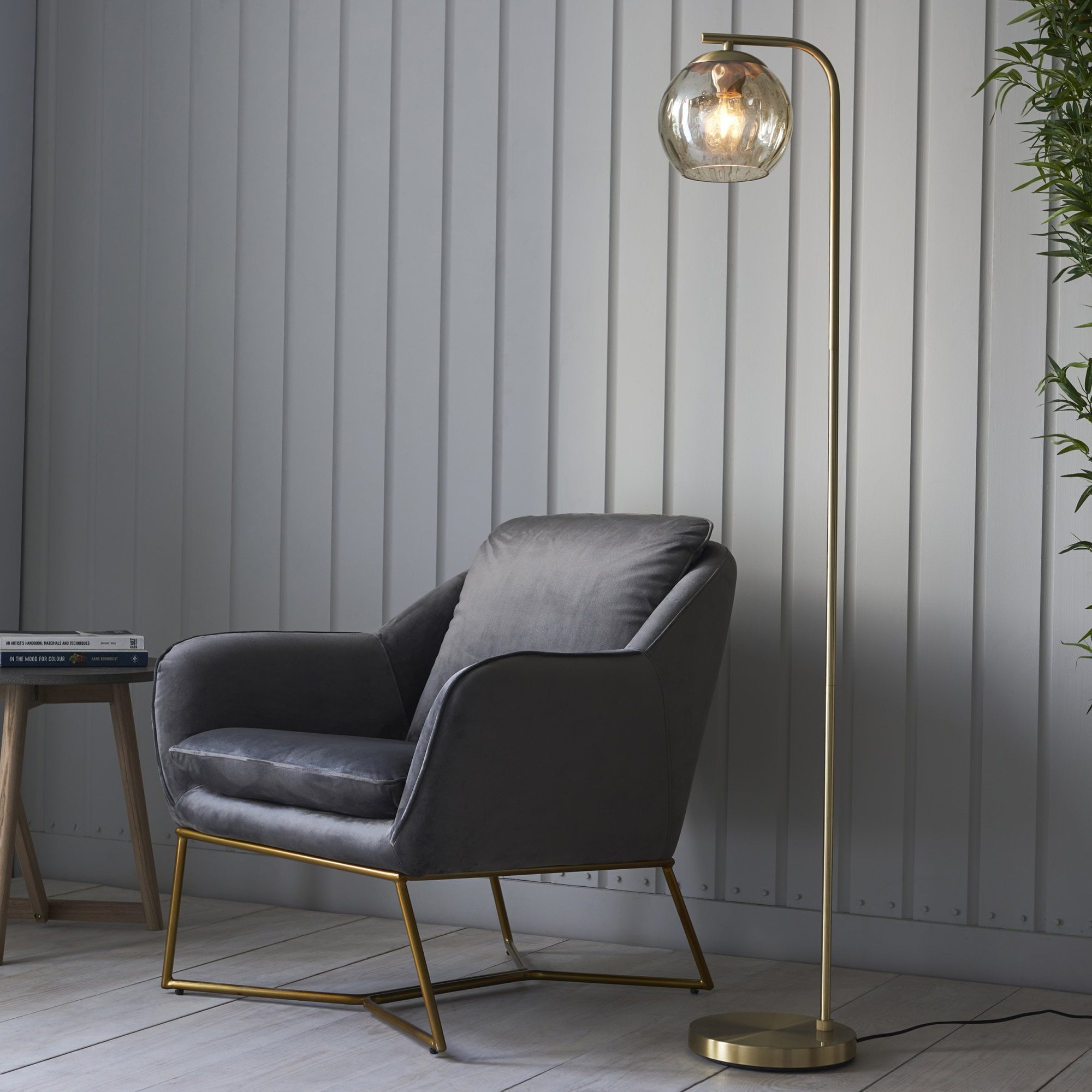 Endon Dimple Single Floor Lamp - Champagne Lustre & Brushed Brass