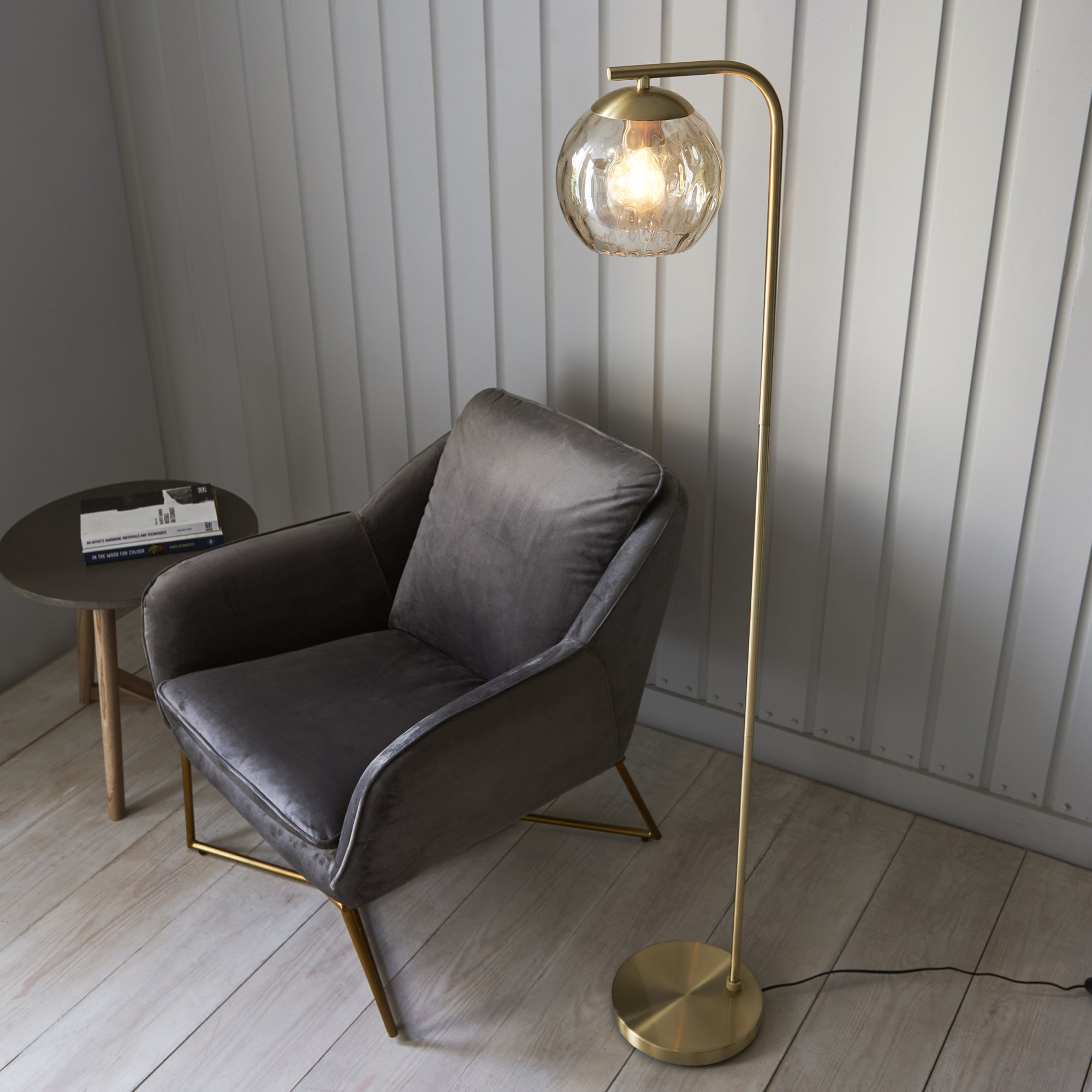 Endon Dimple Single Floor Lamp - Champagne Lustre & Brushed Brass