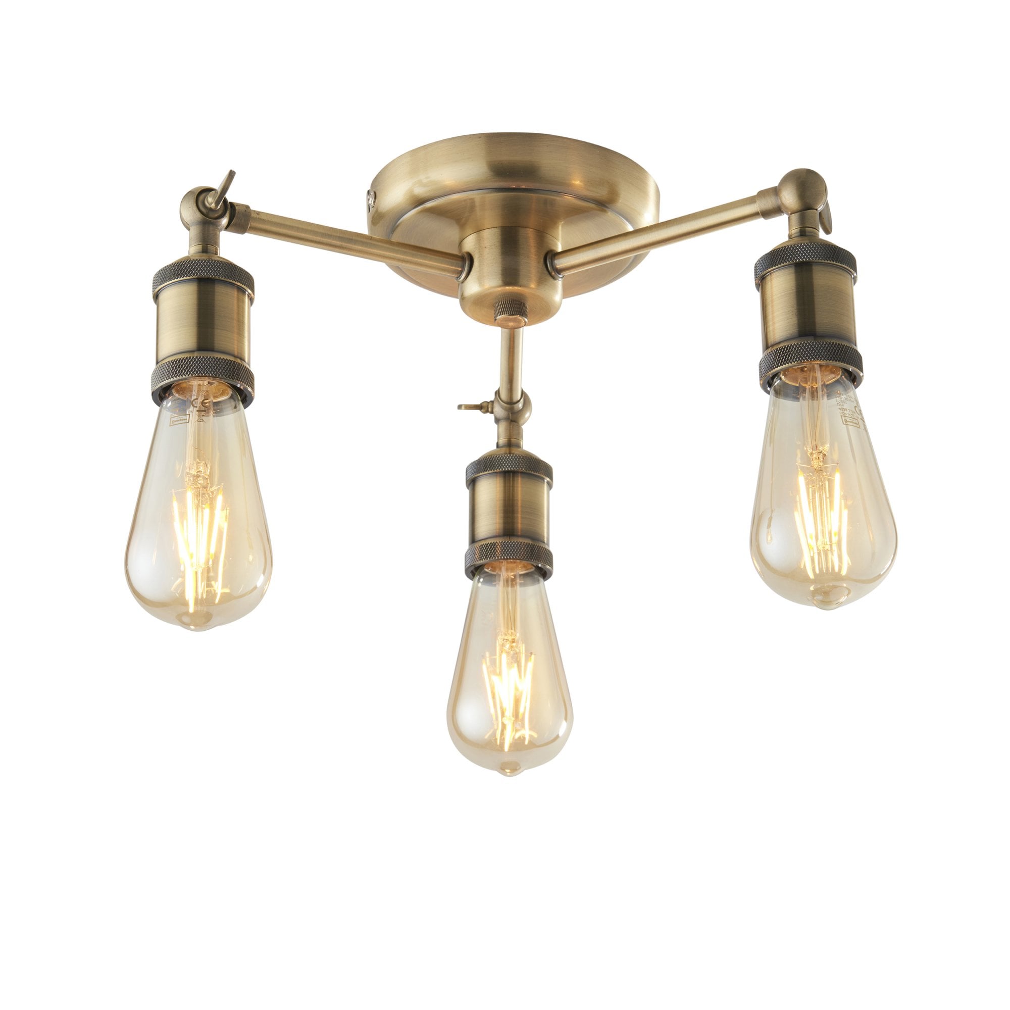 Endon Hal 3 Light Semi Flush - Antique Brass