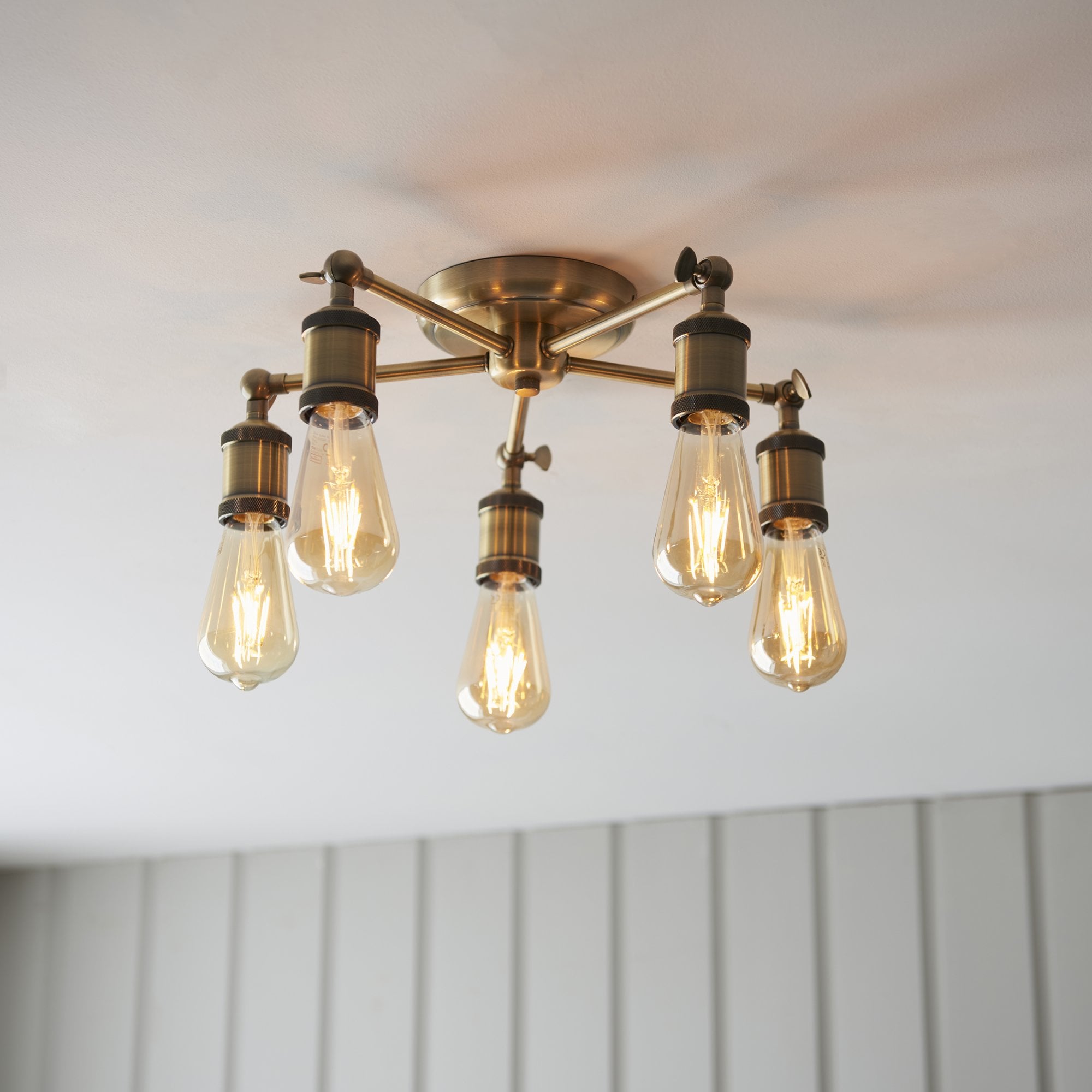 Endon Hal 5 Light Semi Flush - Antique Brass