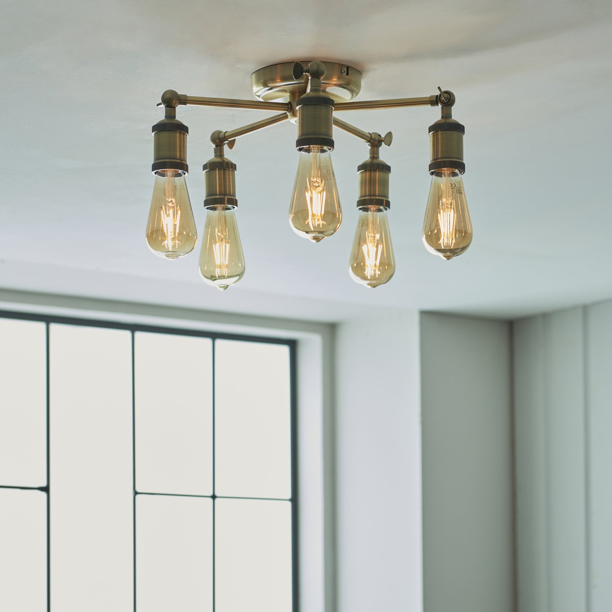 Endon Hal 5 Light Semi Flush - Antique Brass