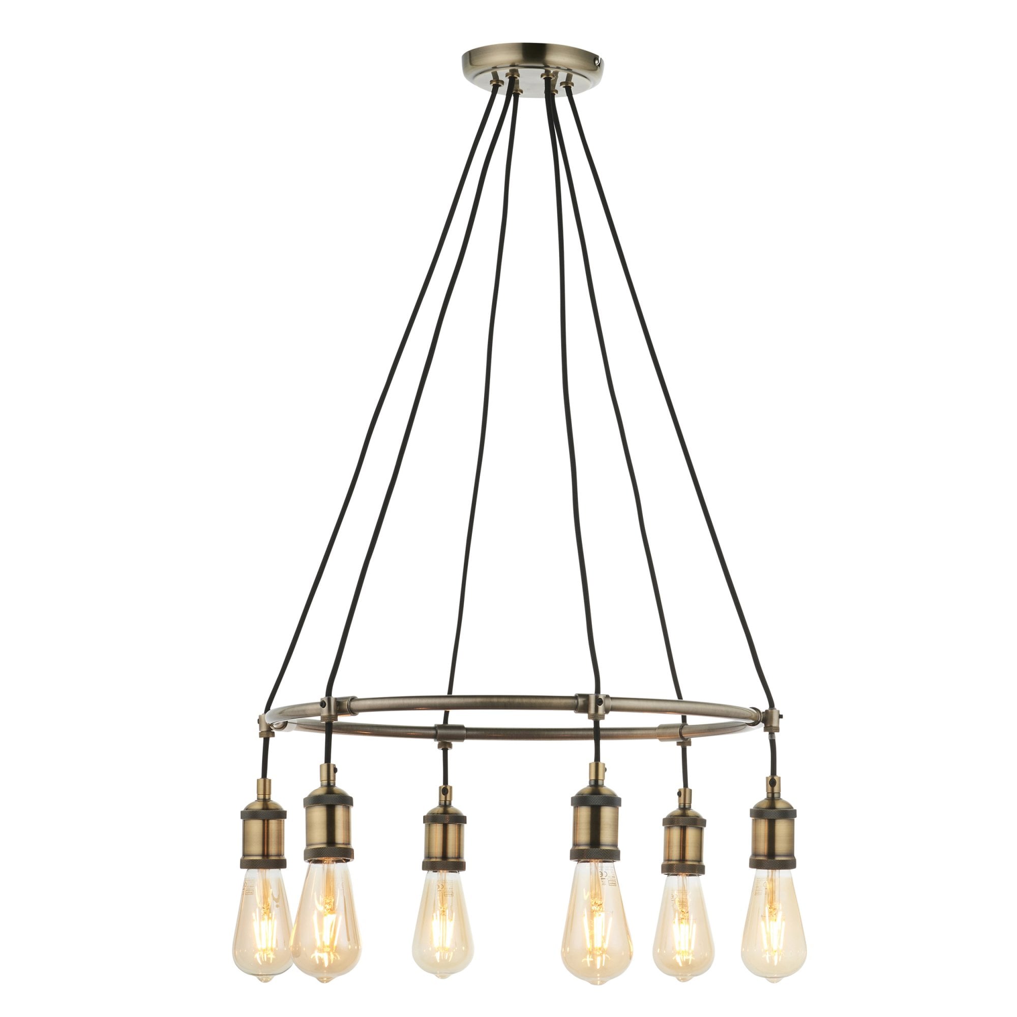 Endon Hal 6 Light Pendant - Antique Brass