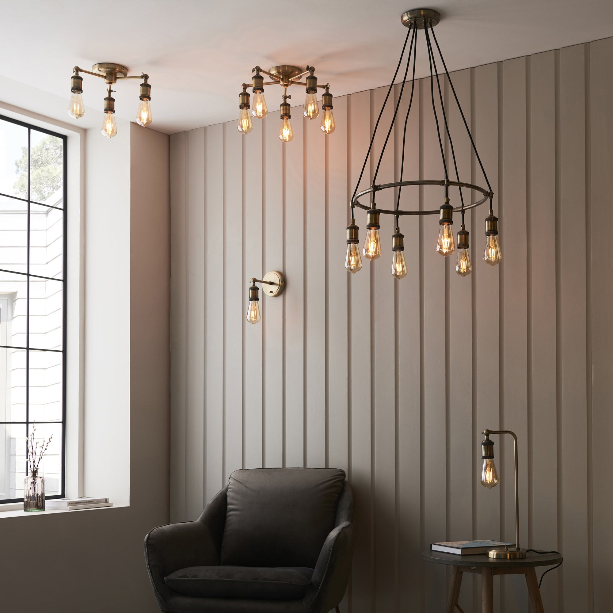 Endon Hal 6 Light Pendant - Antique Brass