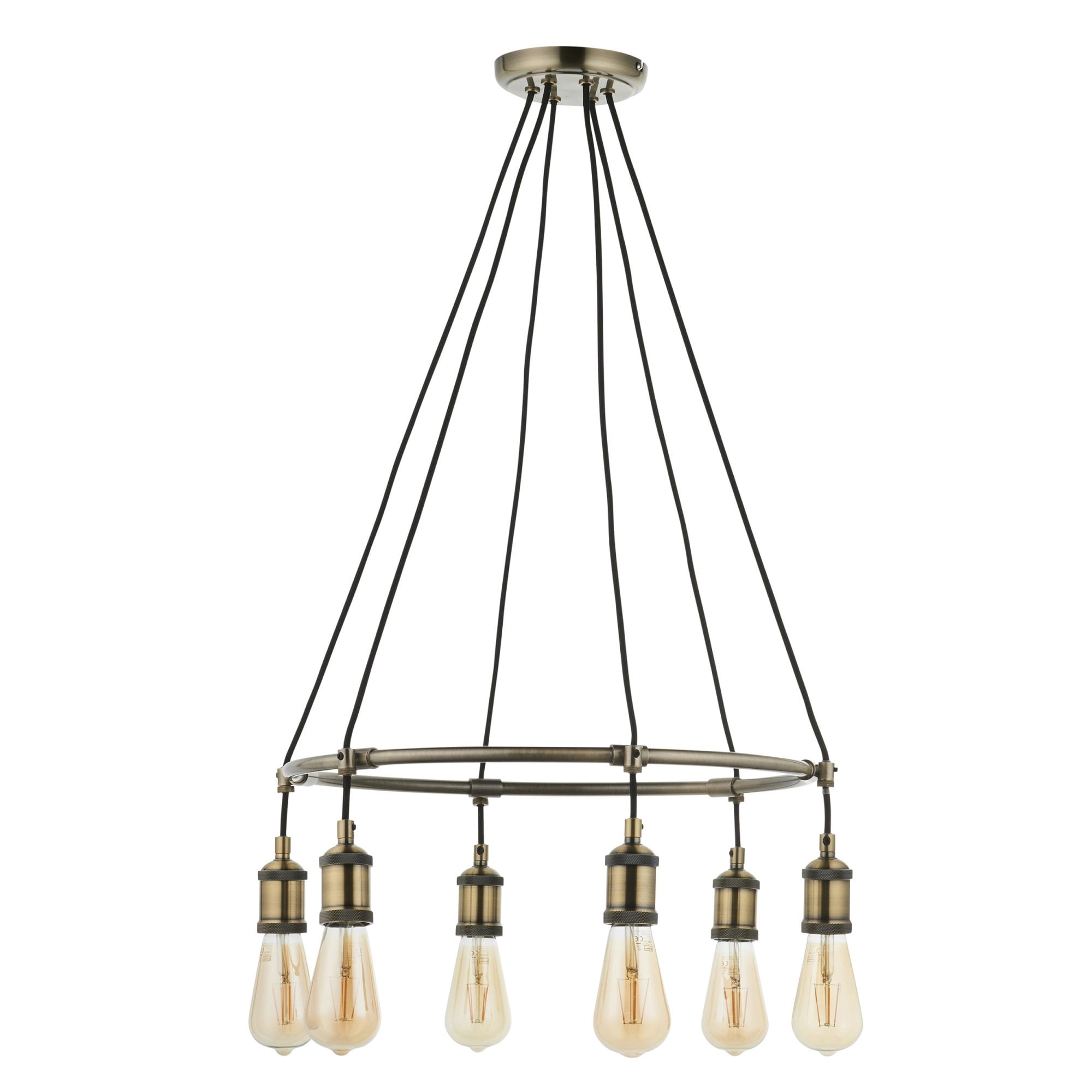 Endon Hal 6 Light Pendant - Antique Brass