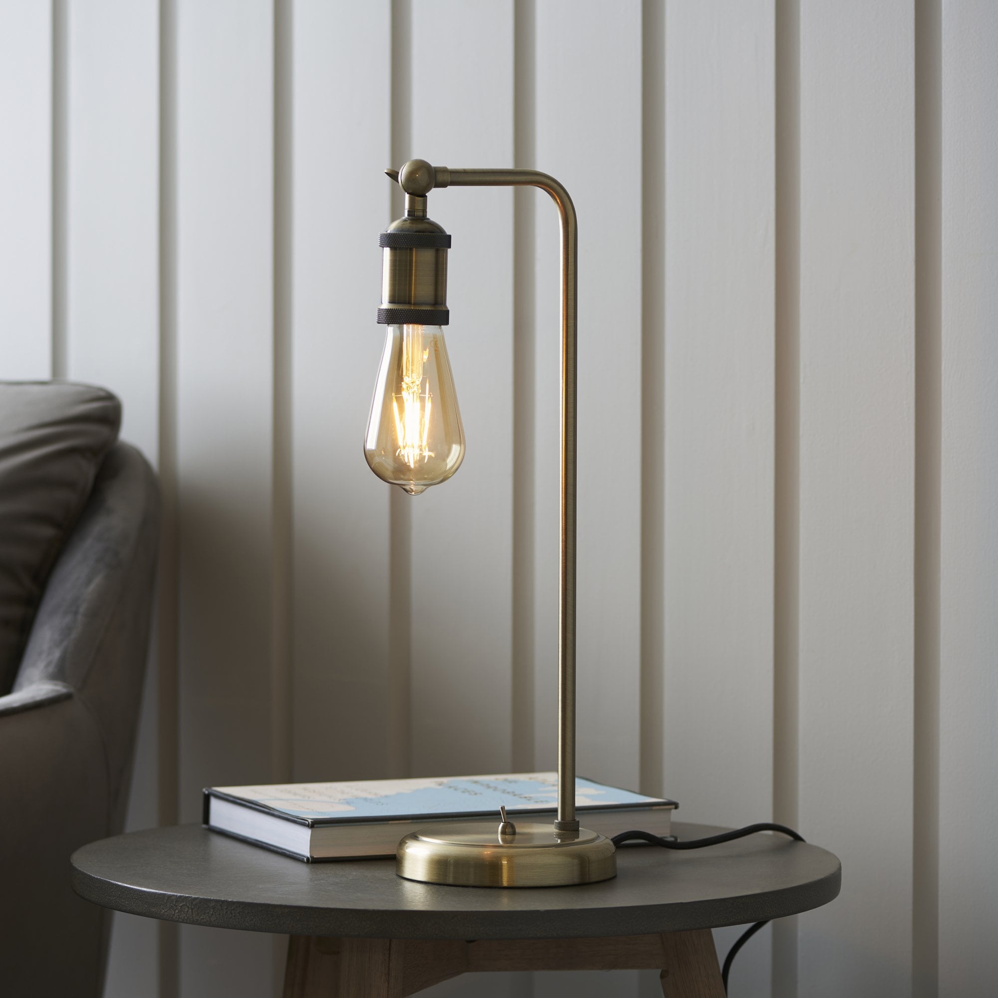 Endon Hal Single Light Arm Table Lamp - Antique Brass