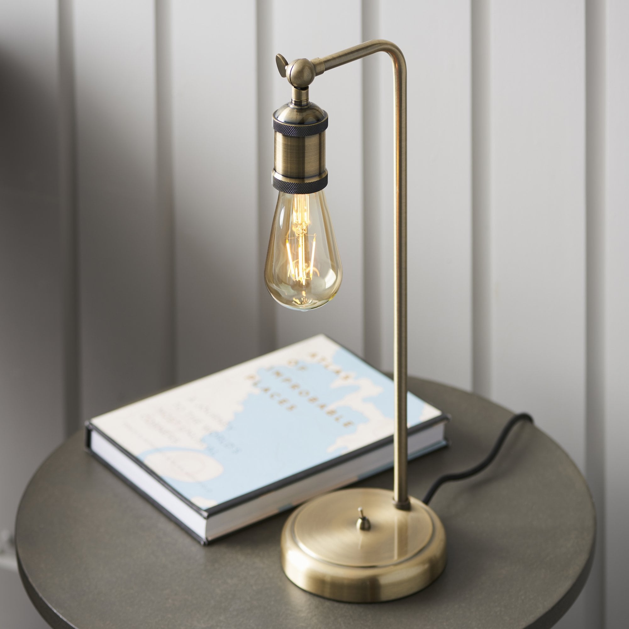 Endon Hal Single Light Arm Table Lamp - Antique Brass
