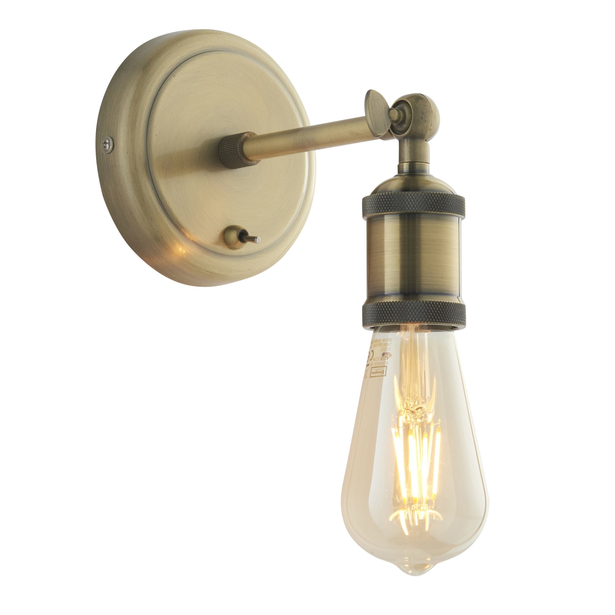 Endon Hal Single Wall Light - Antique Brass