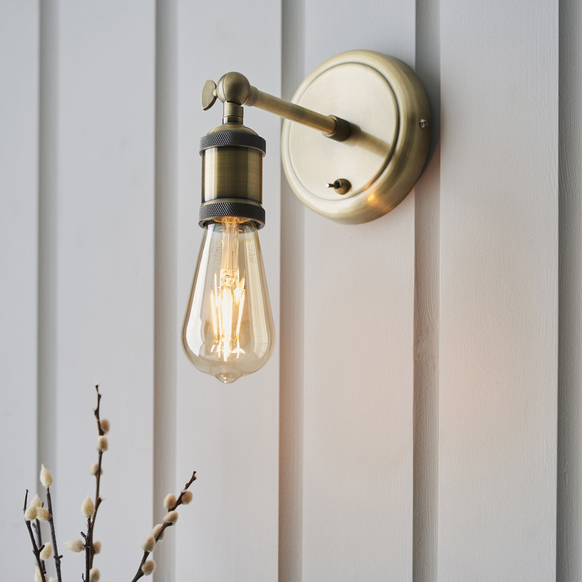 Endon Hal Single Wall Light - Antique Brass