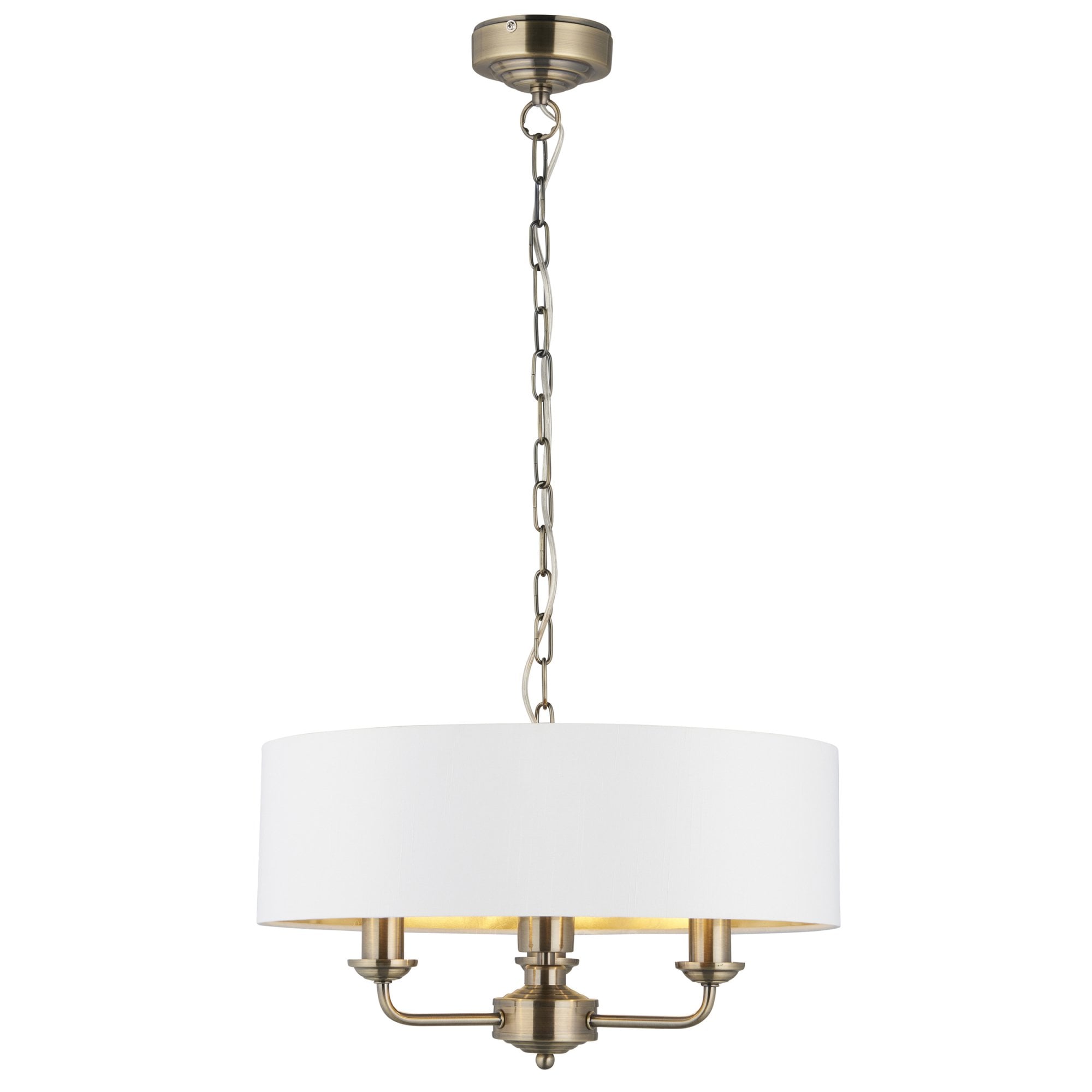 Endon Highclere 3 Light Pendant - Antique Brass & Vintage White