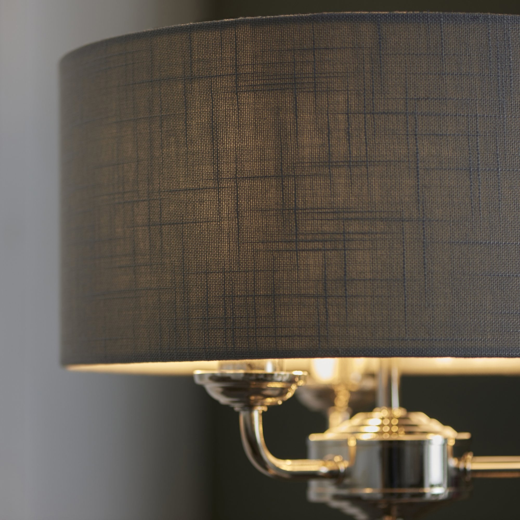 Endon Highclere 3 Light Table Lamp - Bright Nickel & Charcoal Linen