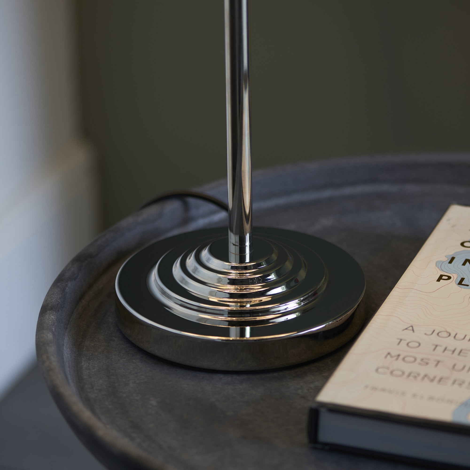 Endon Highclere 3 Light Table Lamp - Bright Nickel & Charcoal Linen