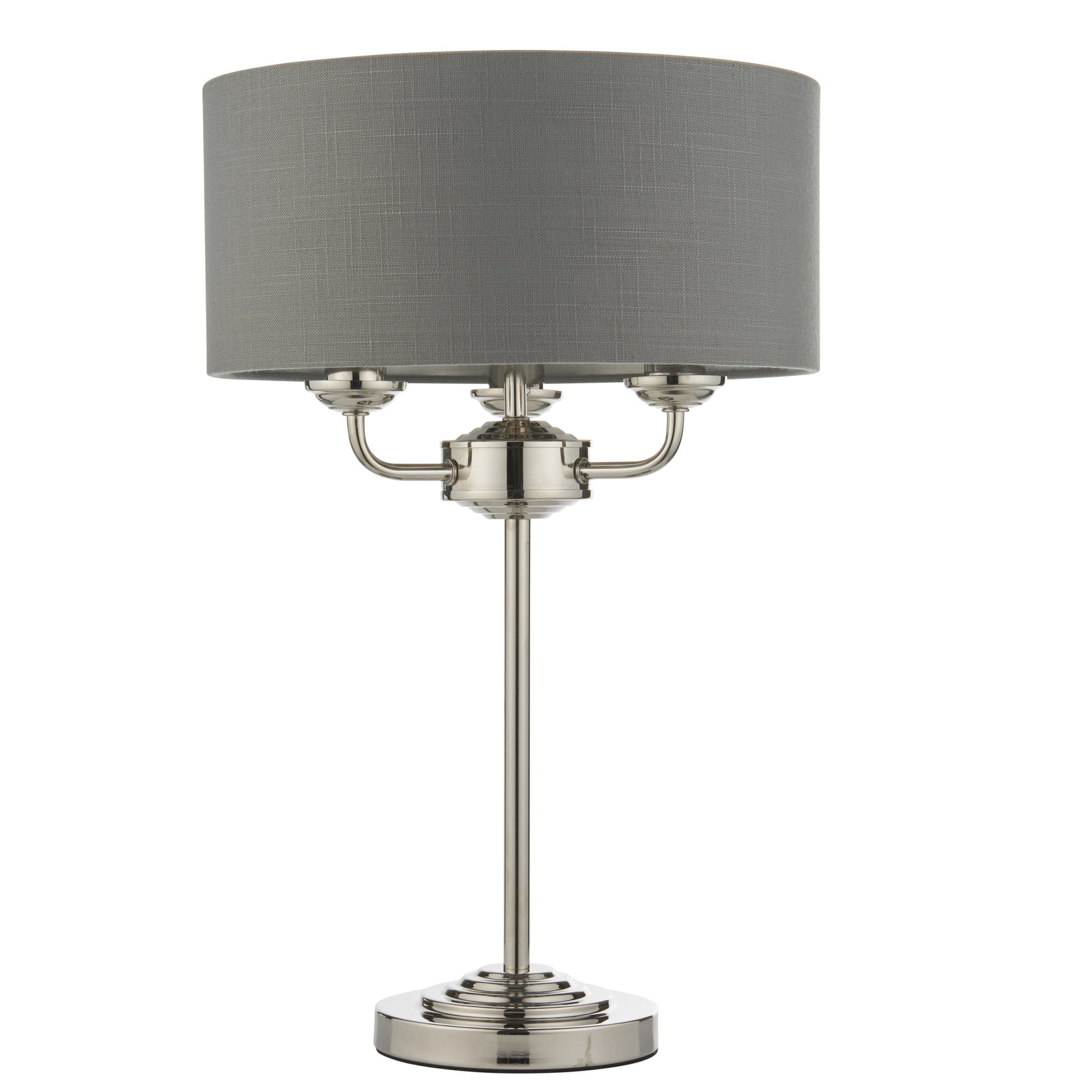Endon Highclere 3 Light Table Lamp - Bright Nickel & Charcoal Linen