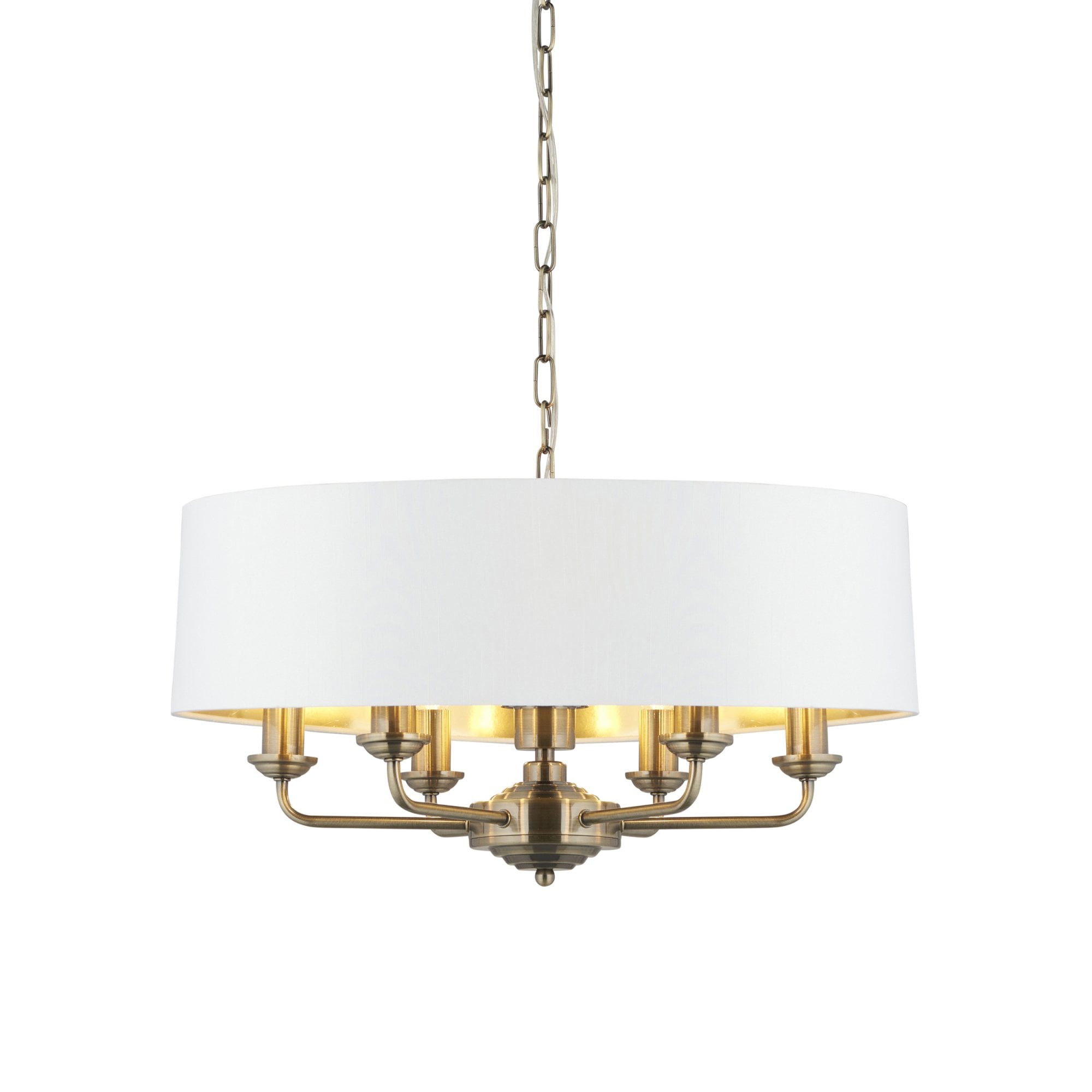 Endon Highclere 6 Light Pendant - Antique Brass & Vintage White
