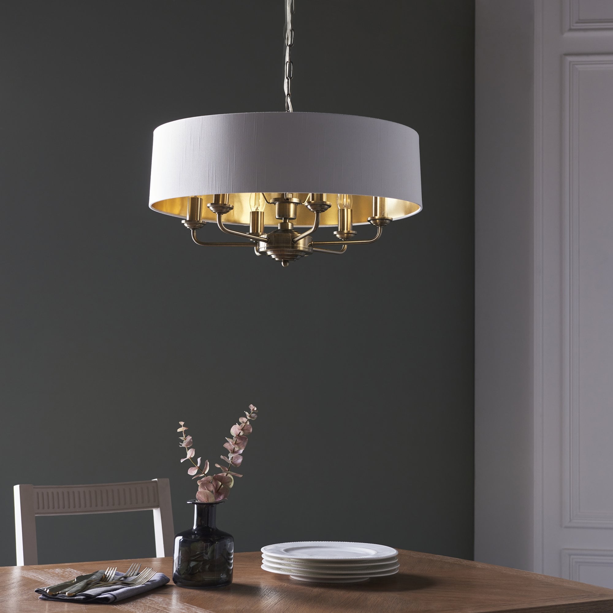 Endon Highclere 6 Light Pendant - Antique Brass & Vintage White