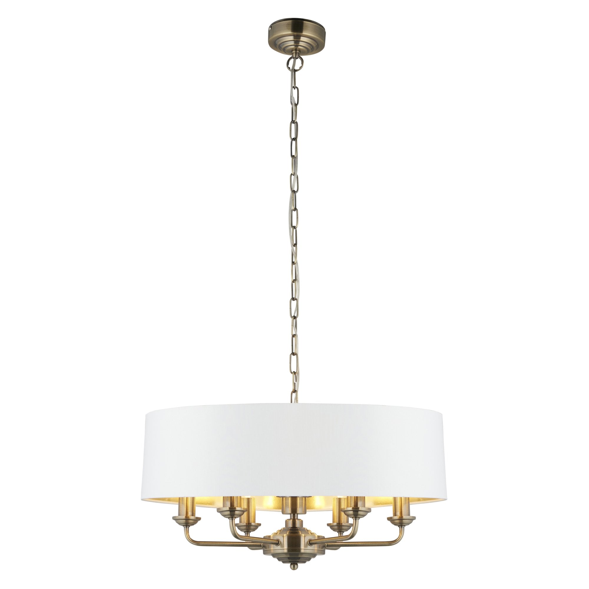 Endon Highclere 6 Light Pendant - Antique Brass & Vintage White