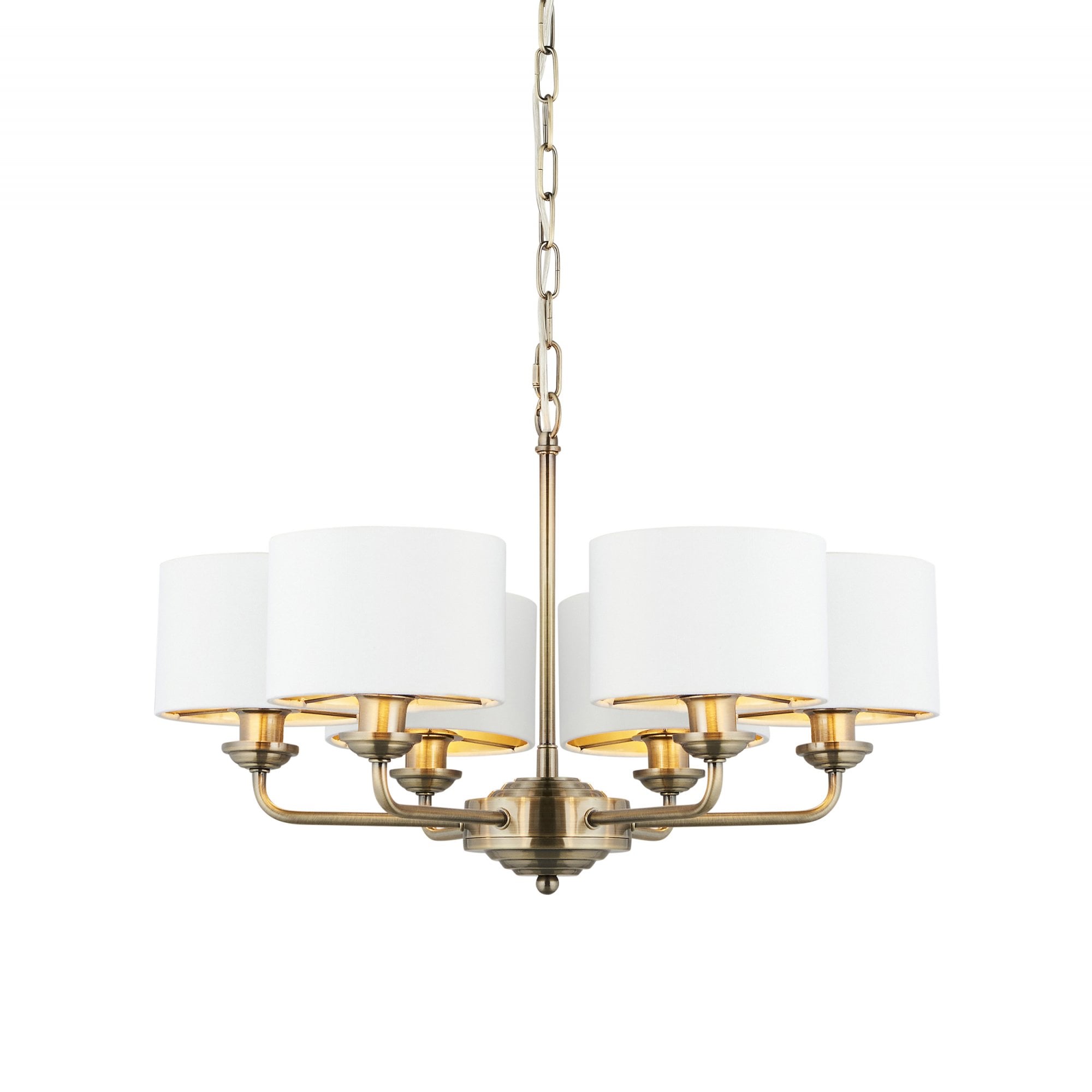 Endon Highclere 6 Light Arm Pendant - Antique Brass & Vintage White