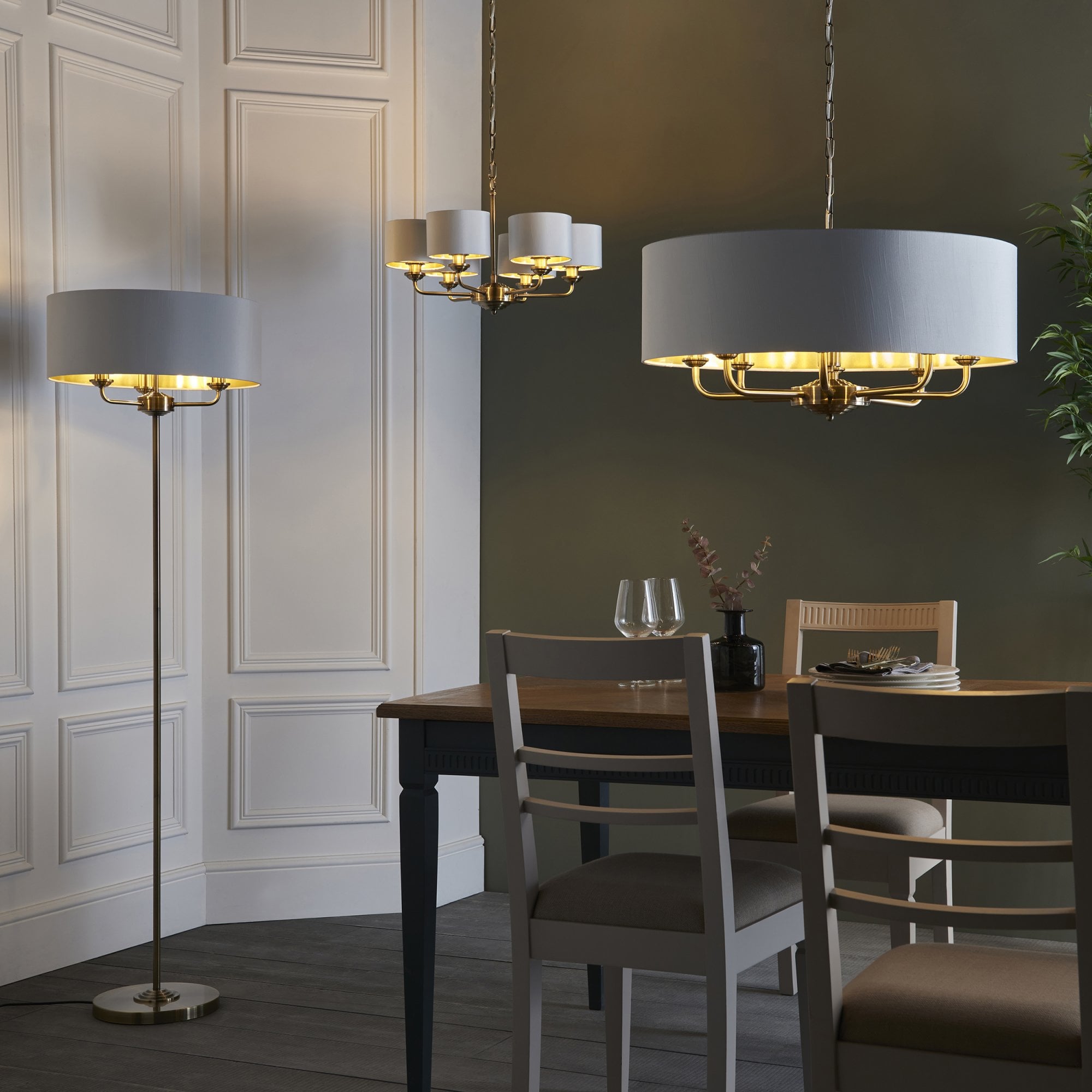 Endon Highclere 6 Light Arm Pendant - Antique Brass & Vintage White