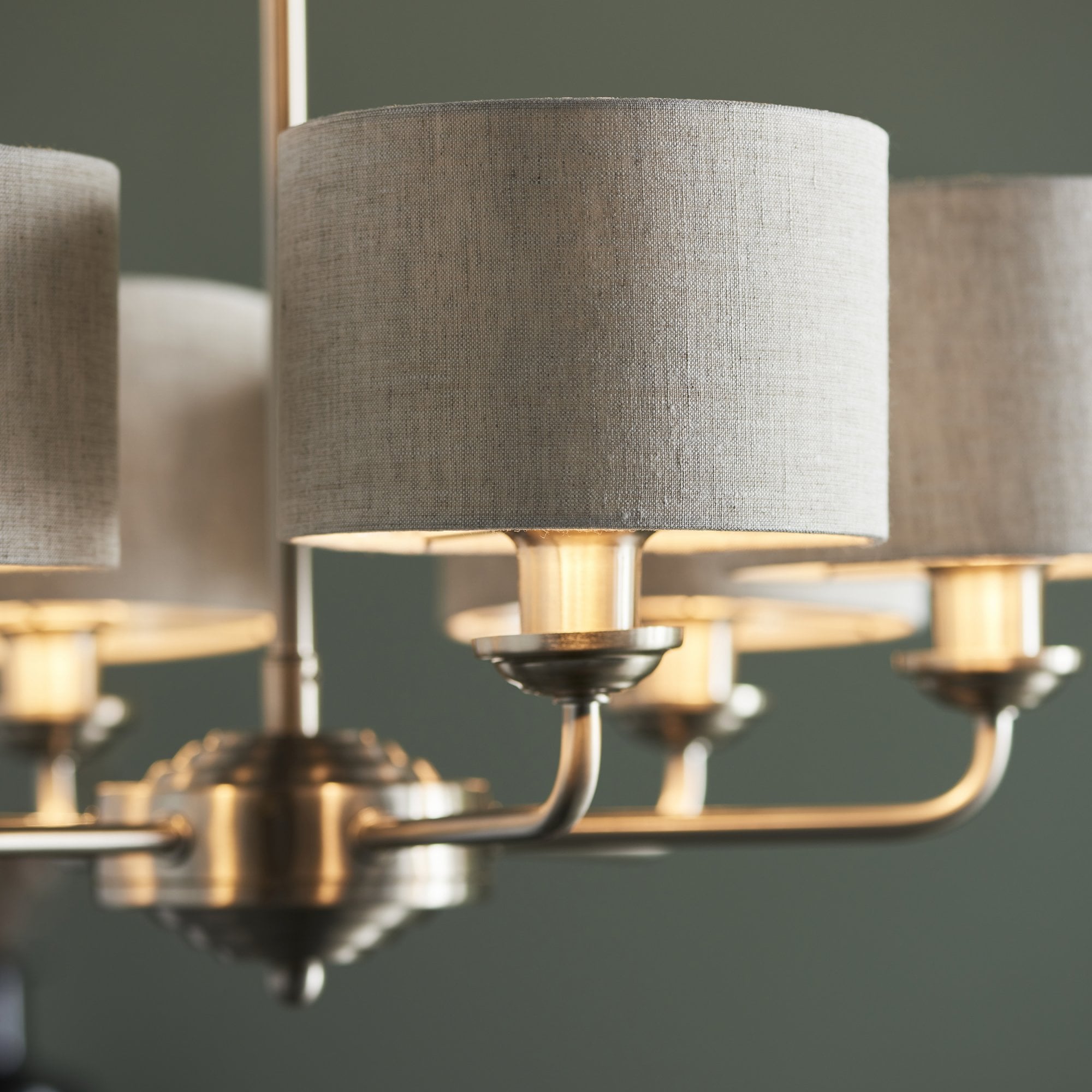 Endon Highclere 6 Light Pendant - Brushed Chrome & Natural Linen