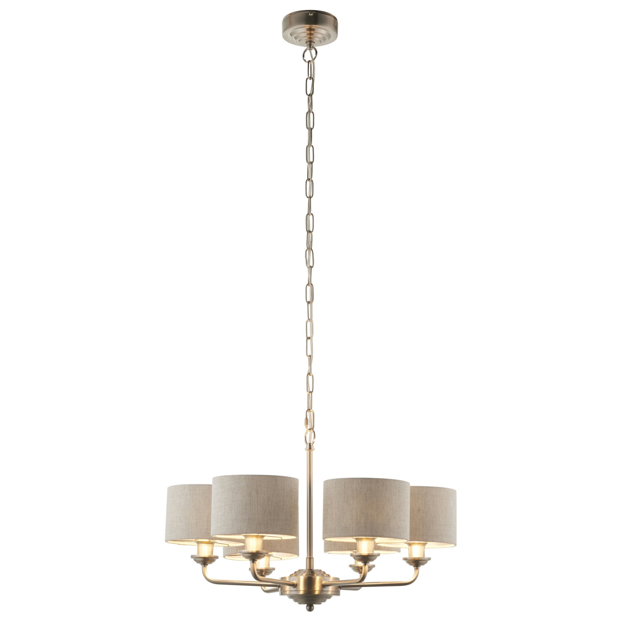 Endon Highclere 6 Light Pendant - Brushed Chrome & Natural Linen