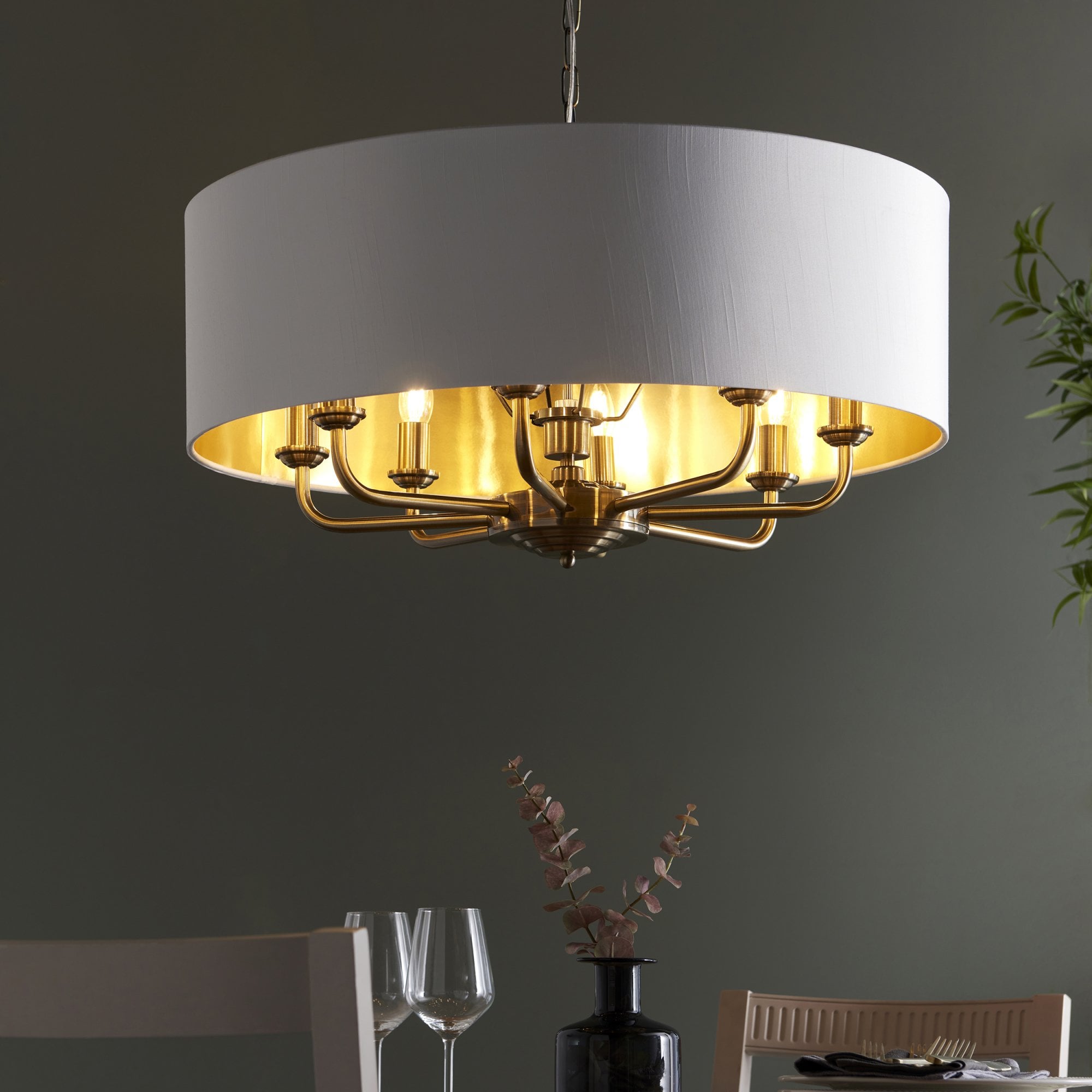 Endon Highclere 8 Light Pendant - Antique Brass & Vintage White
