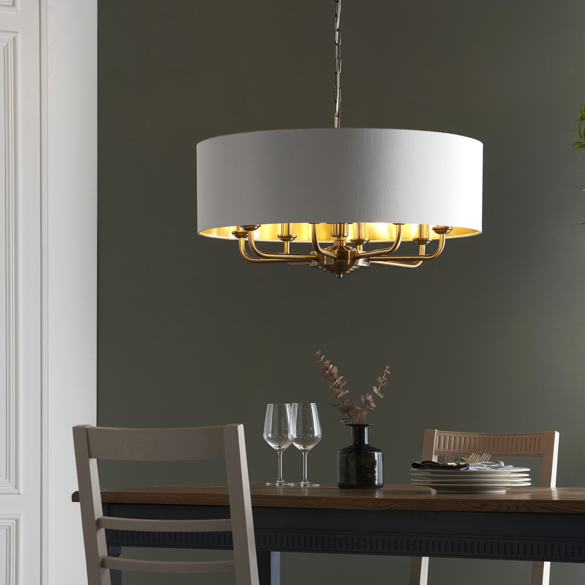 Endon Highclere 8 Light Pendant - Antique Brass & Vintage White