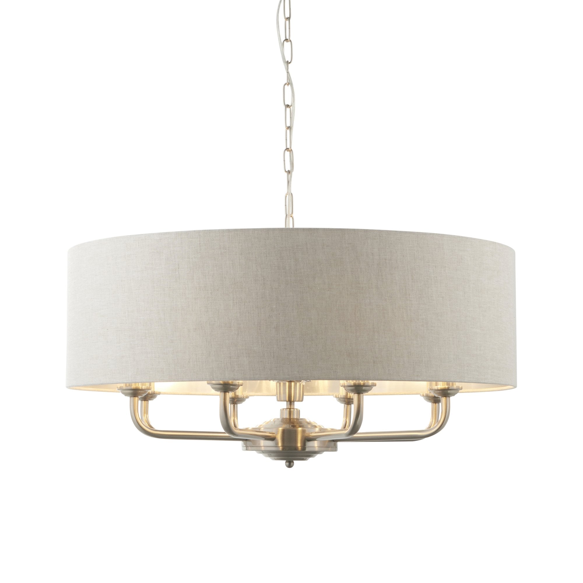 Endon Highclere 8 Light Pendant - Brushed Chrome & Natural Linen