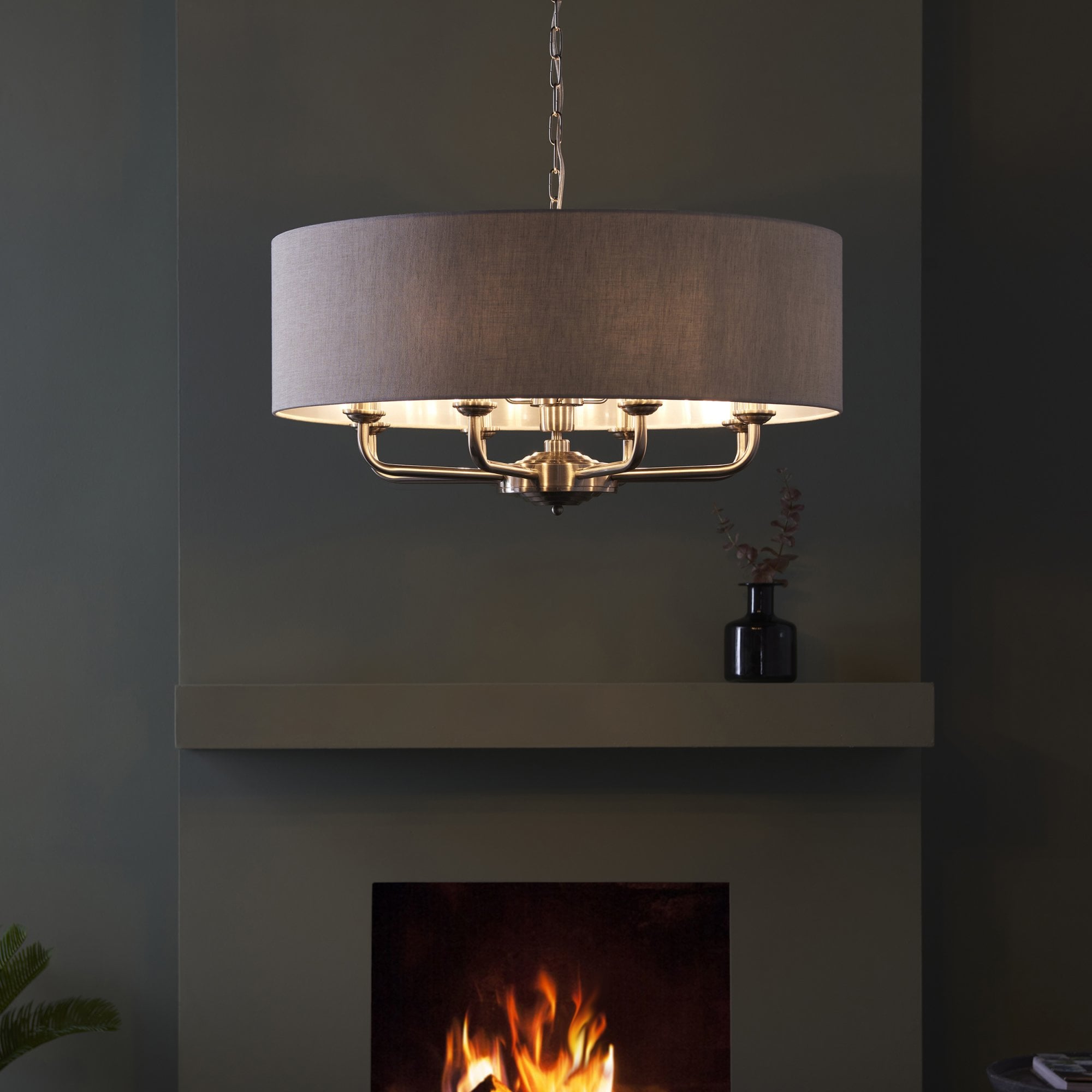 Endon Highclere 8 Light Pendant - Brushed Chrome & Natural Linen