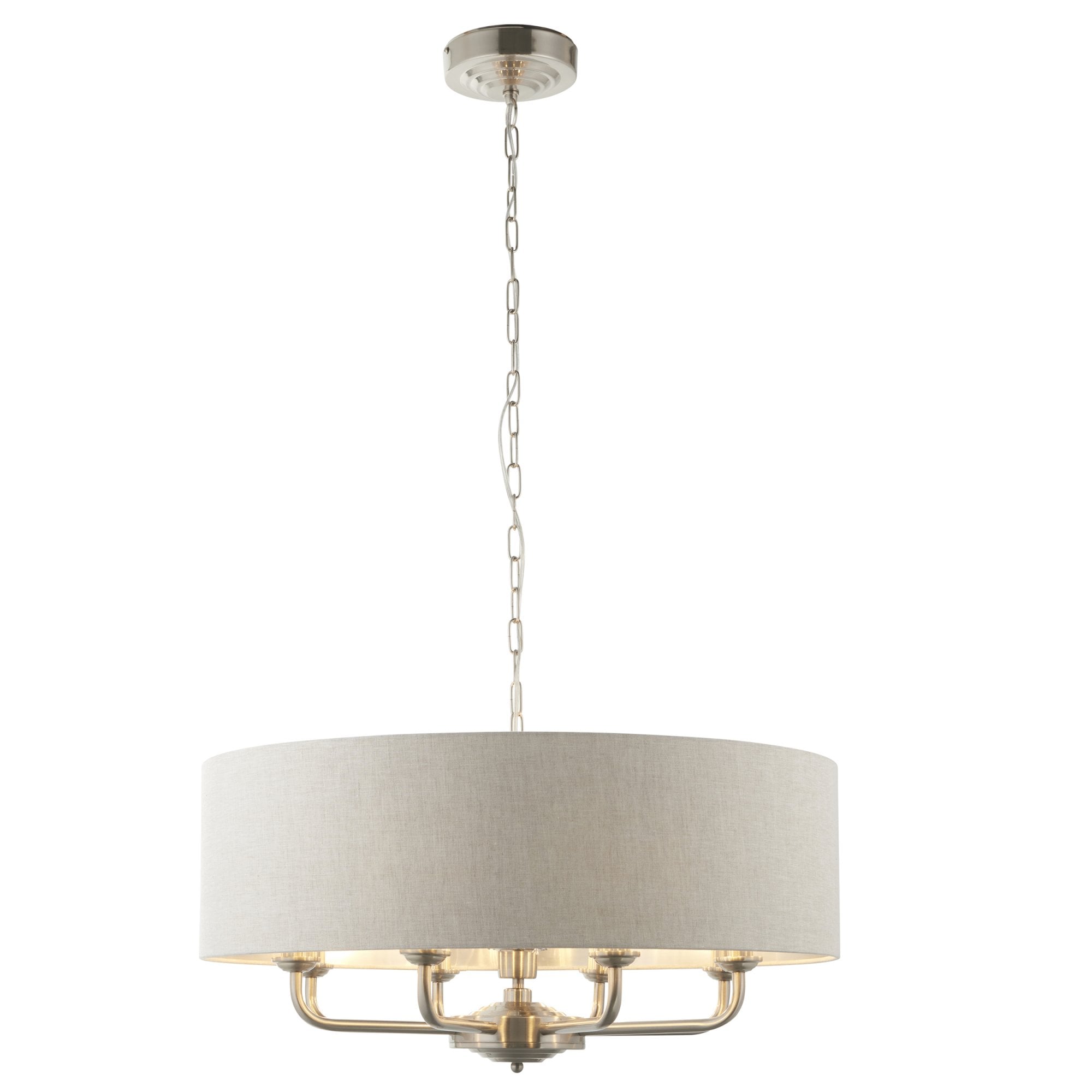 Endon Highclere 8 Light Pendant - Brushed Chrome & Natural Linen