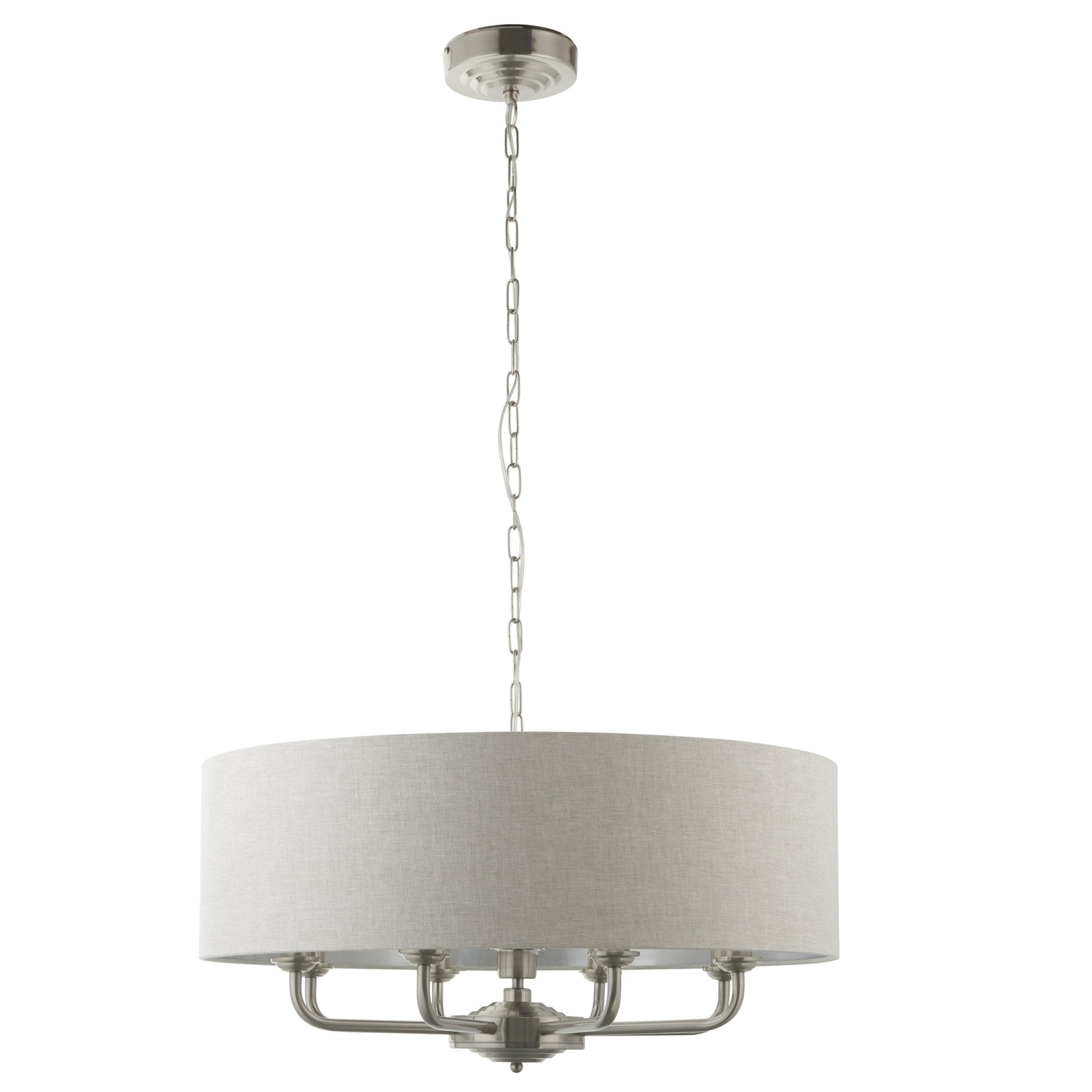 Endon Highclere 8 Light Pendant - Brushed Chrome & Natural Linen