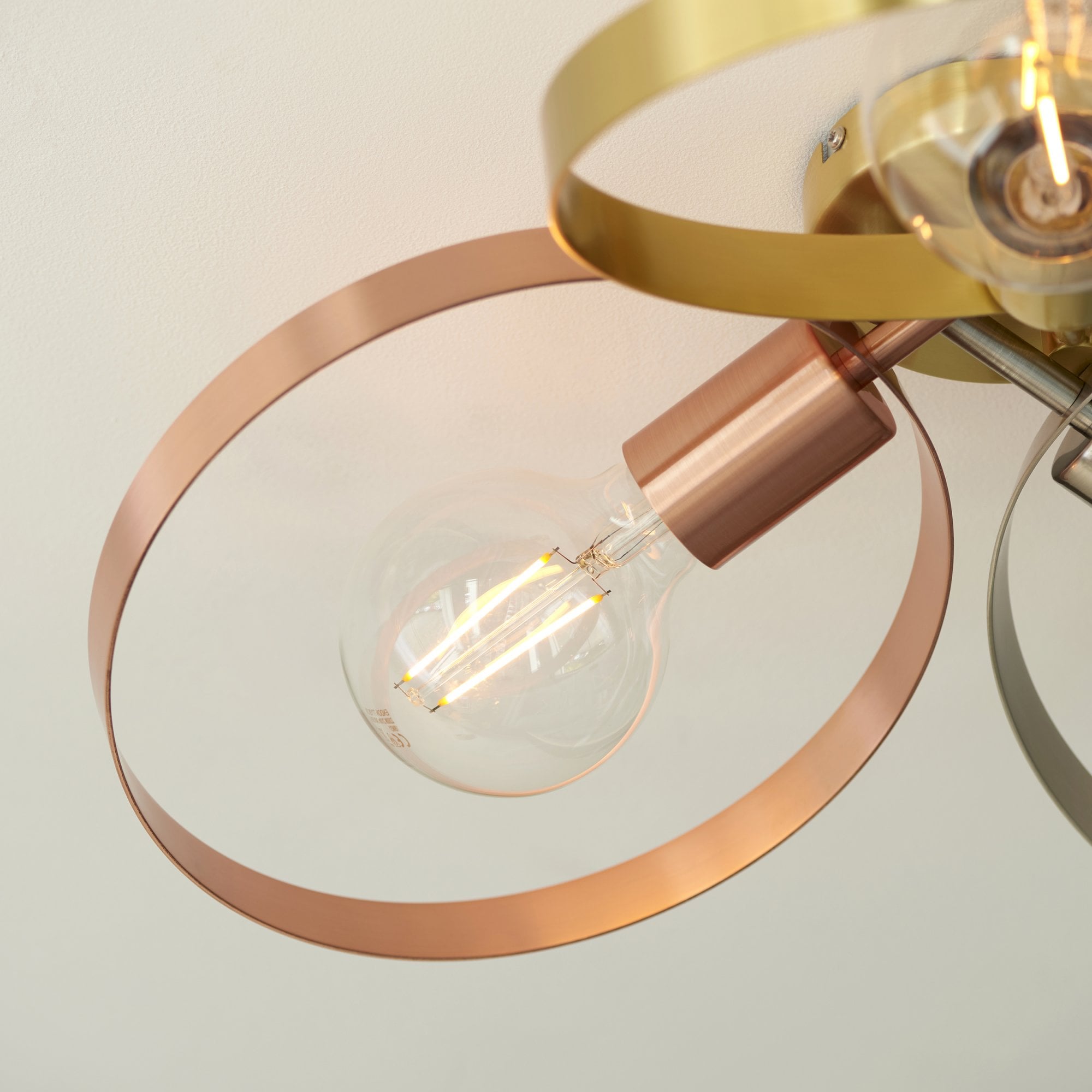 Endon Hoop 3 Light Semi Flush - Brushed Copper, Nickel & Brass