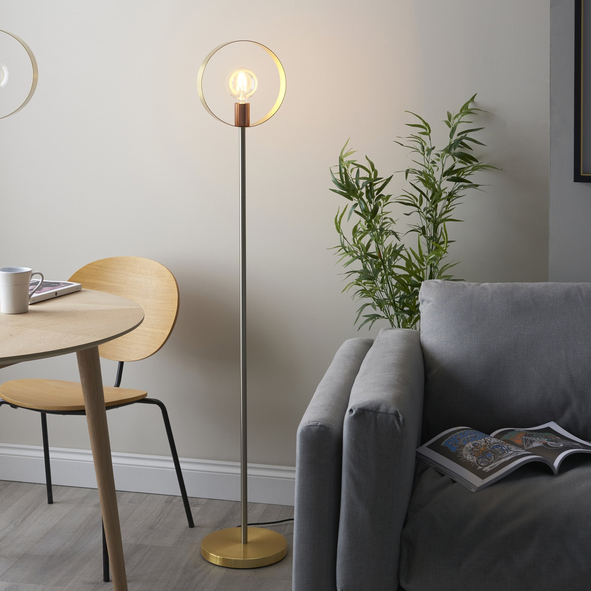 Endon Hoop Single Floor Lamp - Brushed Copper, Nickel & Brass