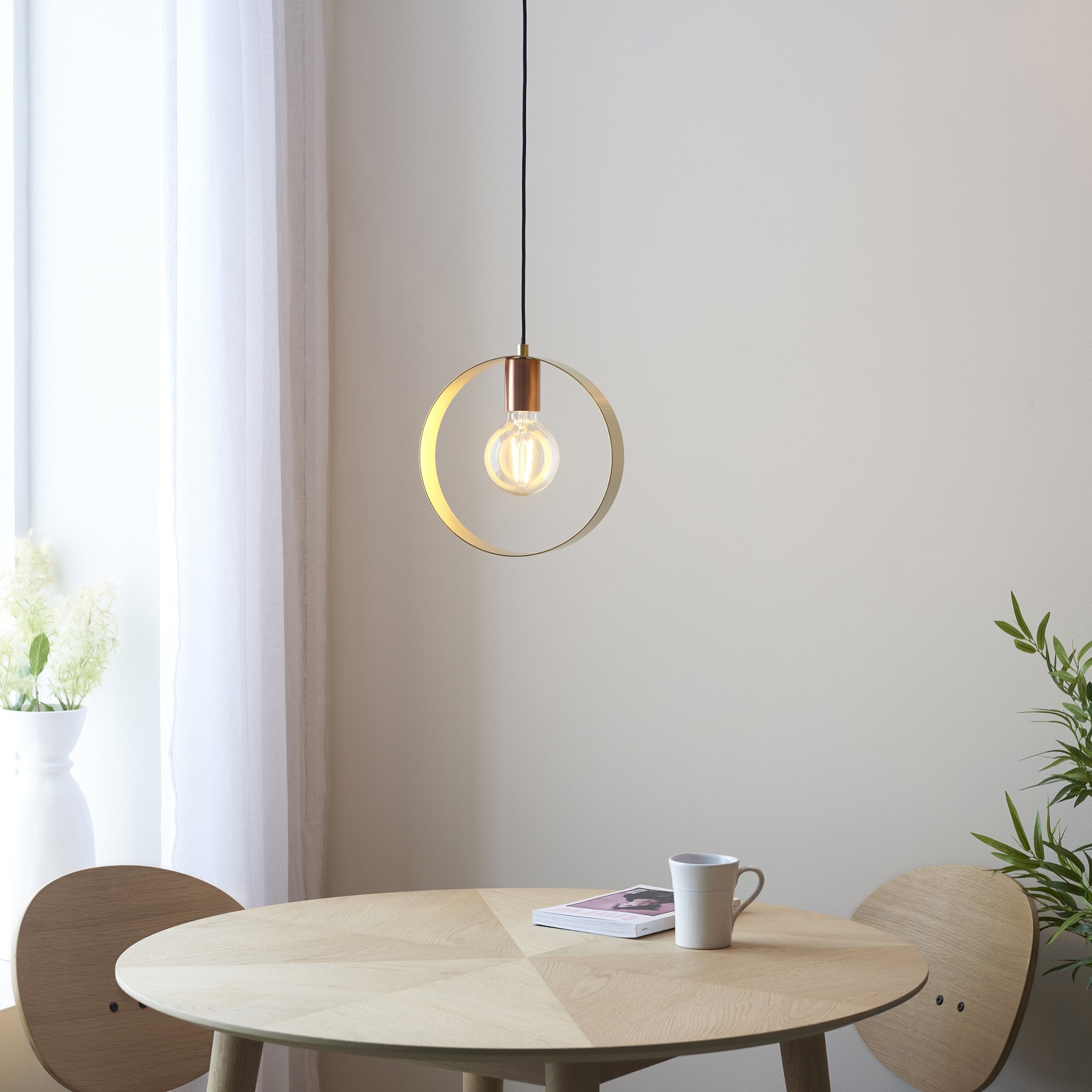 Endon Hoop Single Pendant - Brushed Copper, Nickel & Brass