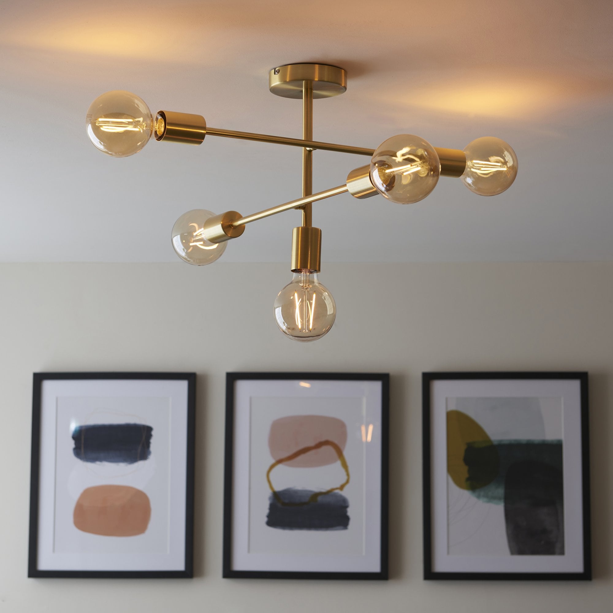 Endon Studio 5 Light Semi Flush - Brushed Brass