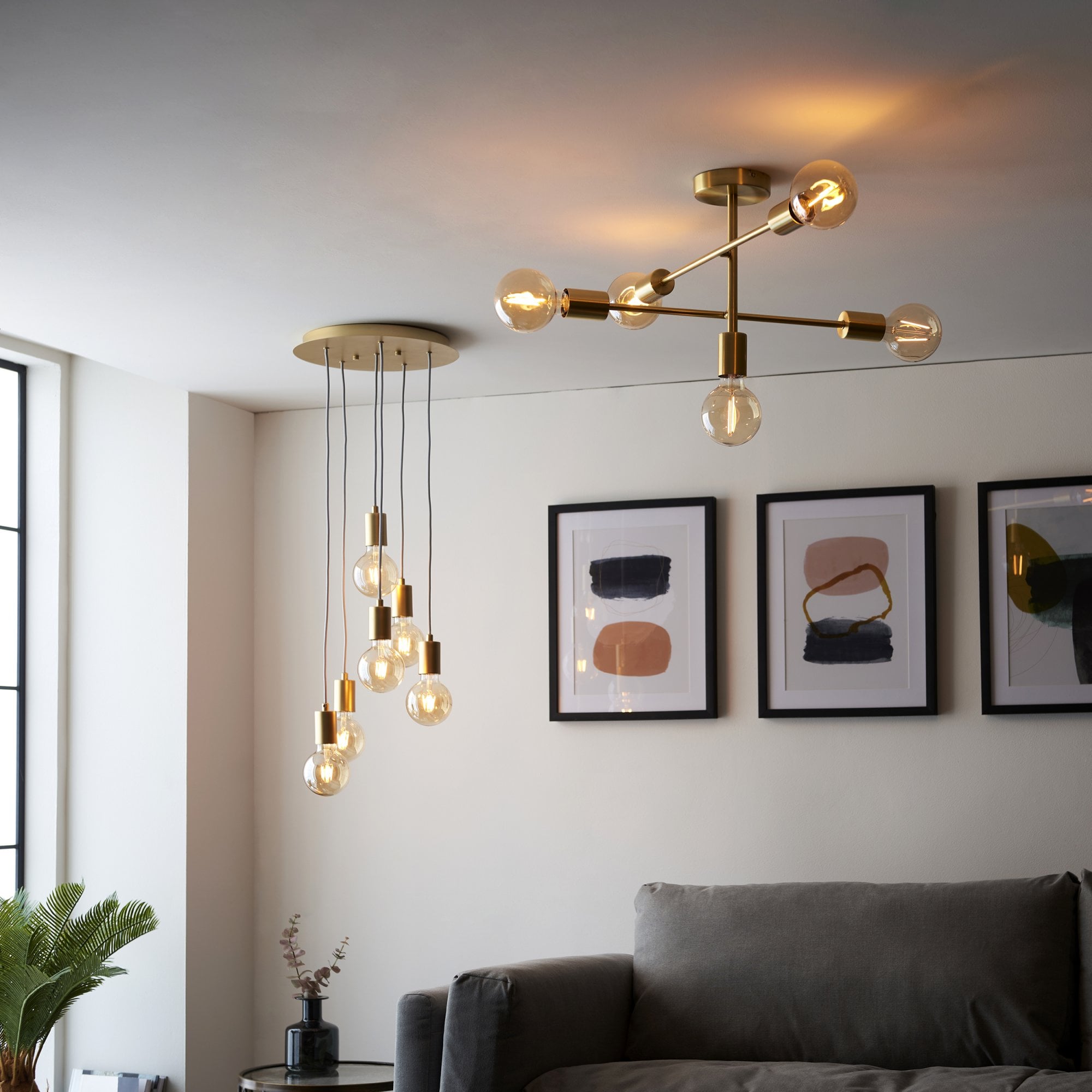 Endon Studio 5 Light Semi Flush - Brushed Brass