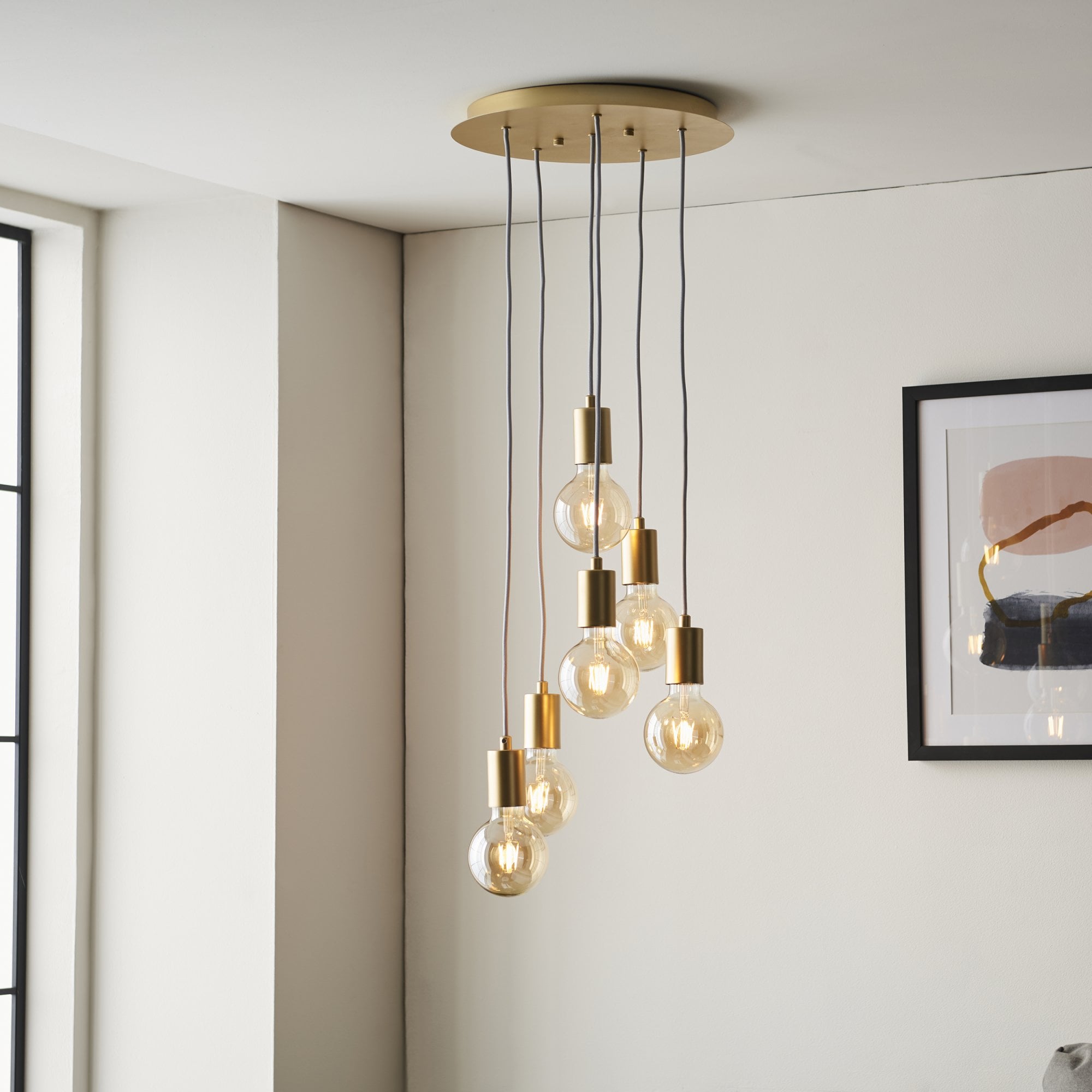 Endon Studio 6 Light Pendant - Soft Gold Paint & Brushed Brass