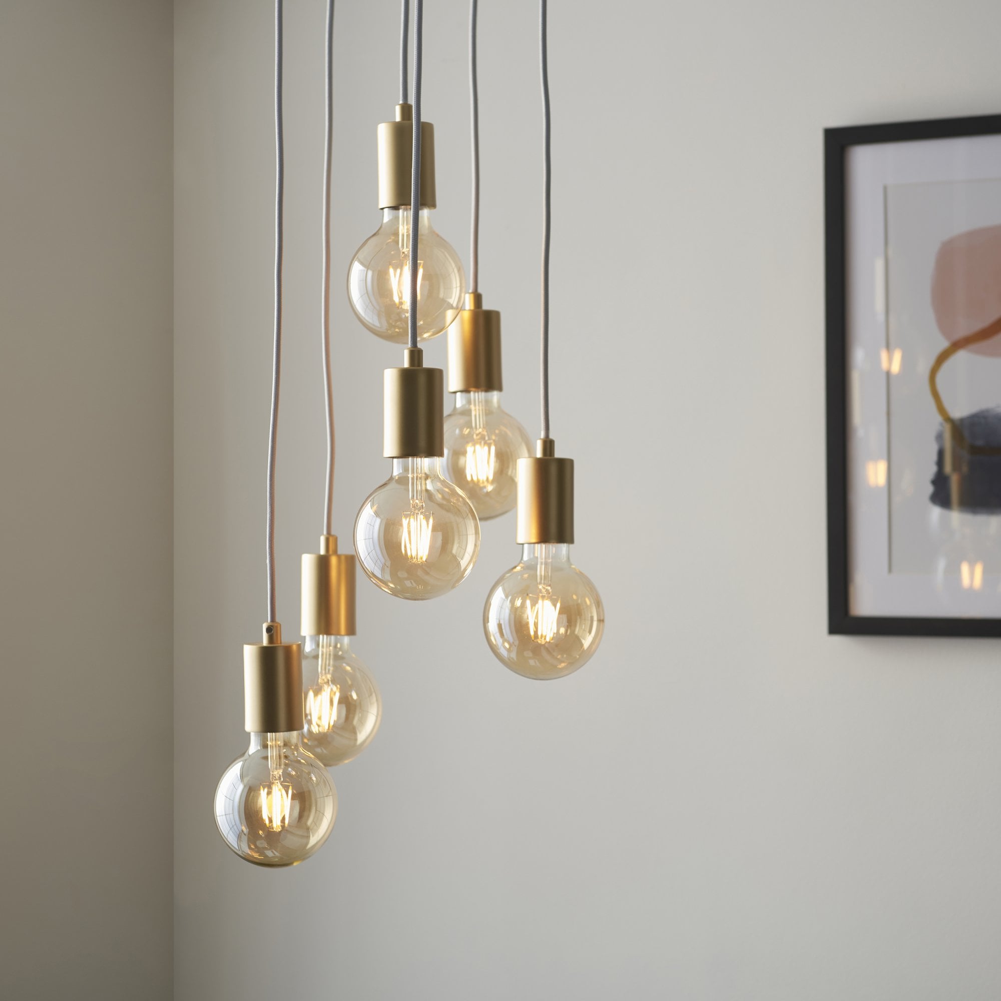 Endon Studio 6 Light Pendant - Soft Gold Paint & Brushed Brass
